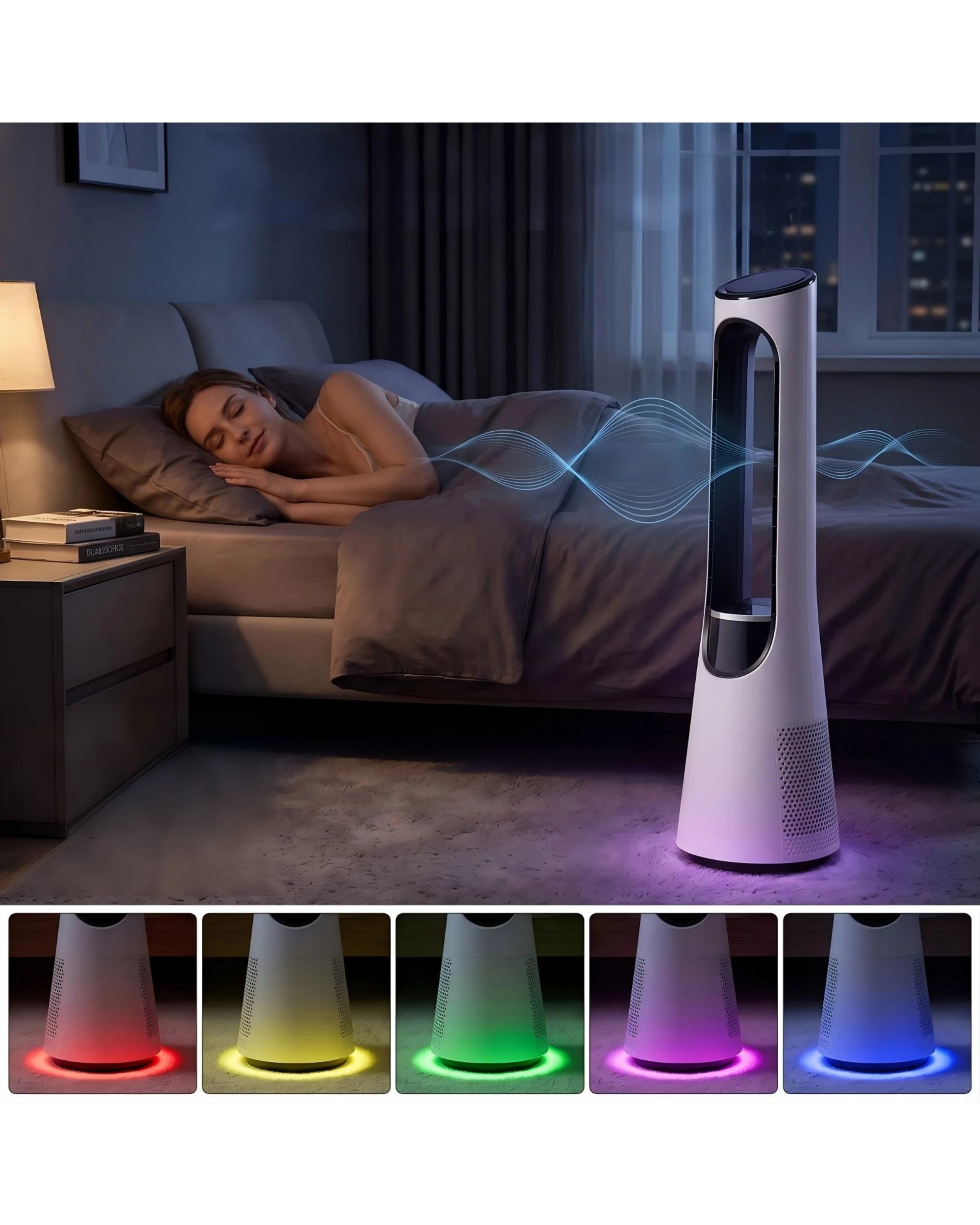 4 Yopower 97CM Bladeless Tower Fan with RGB Light 20-Speed 120° Oscillating Remote - White, 4 of 8