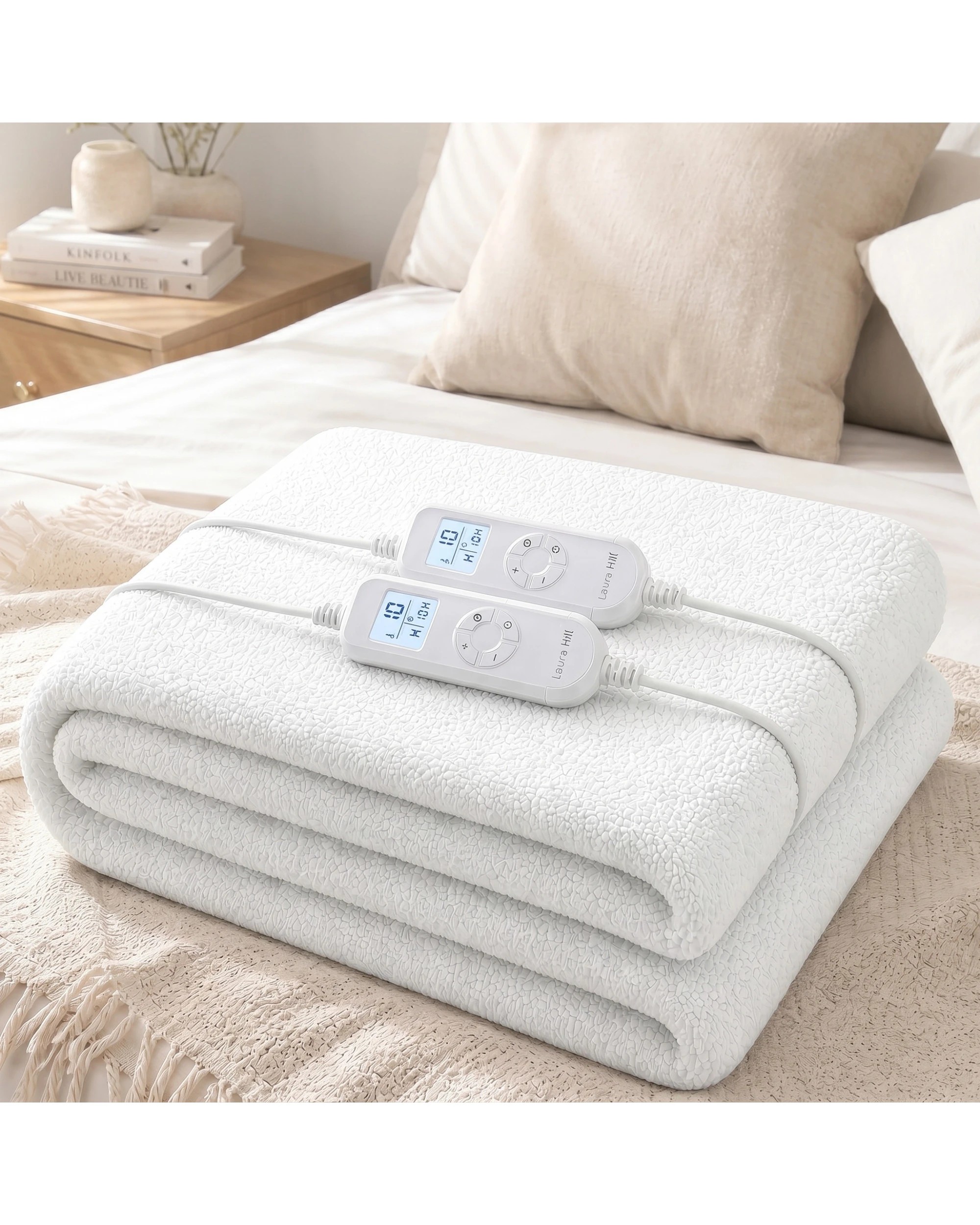1 Laura Hill Double Electric Heated Underlay Blanket, Fleecy Fabric with Timer - Double Bed - White, 1 of 10