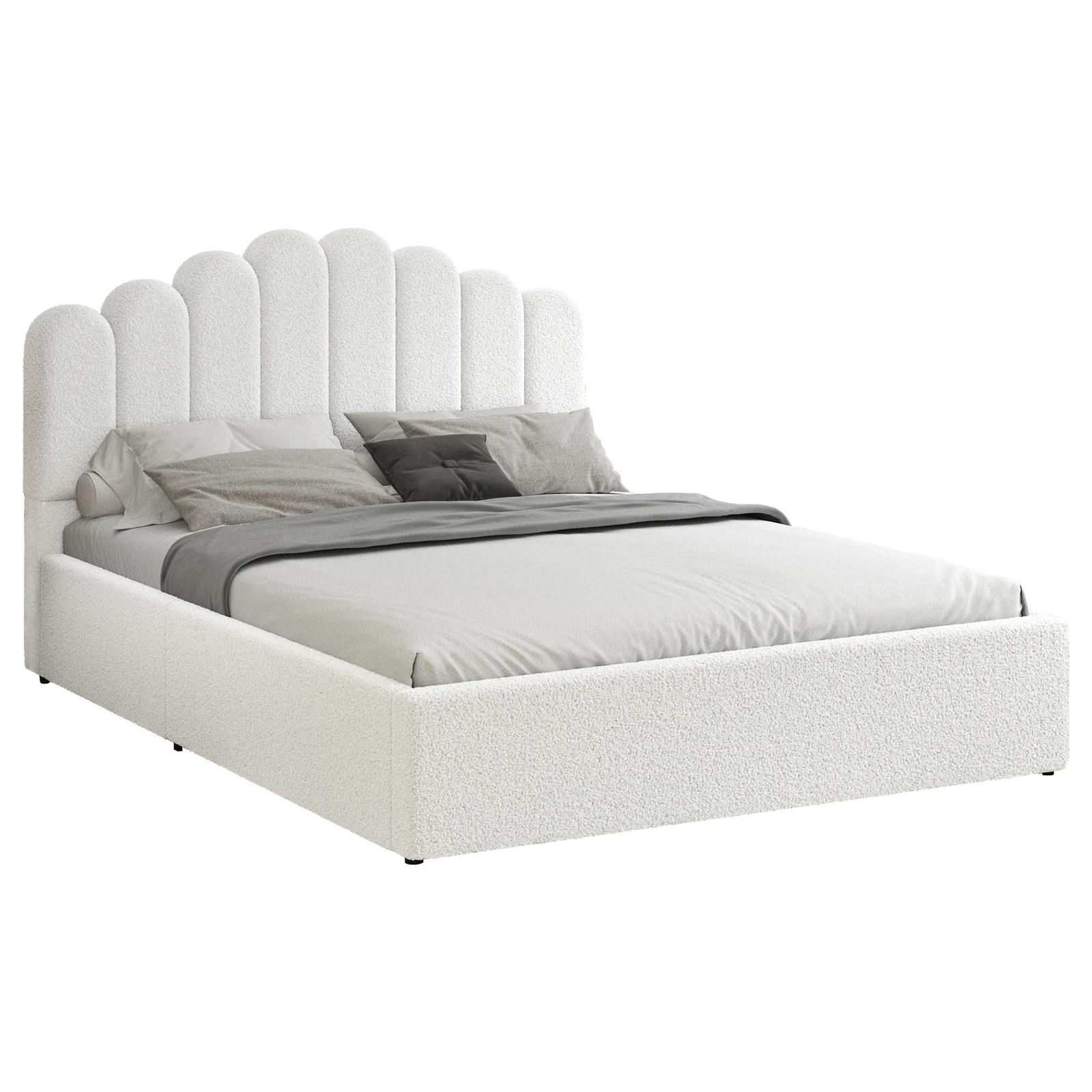 1 Alfordson Bed Frame Queen Size Gas Lift Storage Base Wooden Boucle Milton - White, 1 of 10