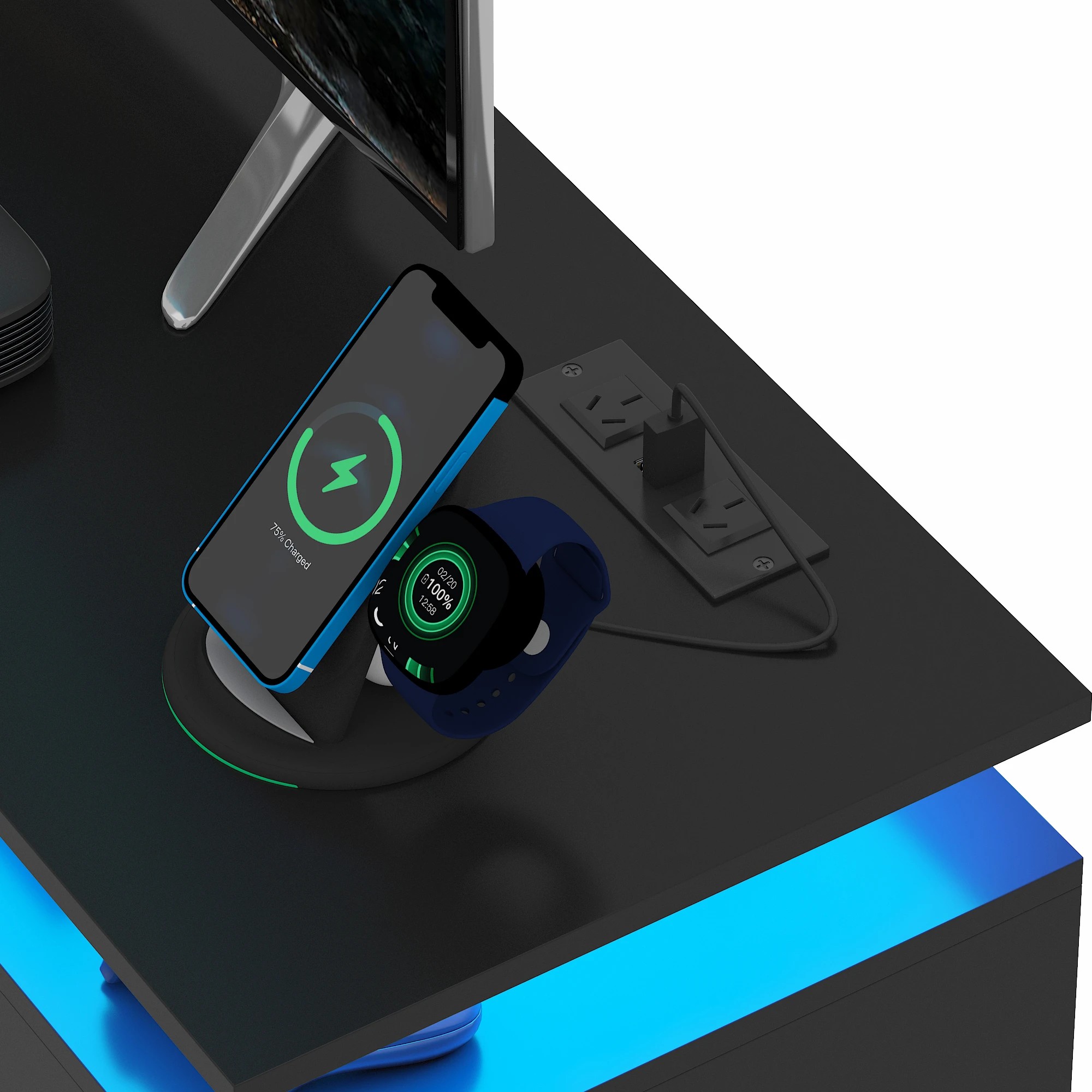 5 Advwin LED TV Cabinet 140cm Entertainment Center TV Stand Media Console Table Storage Cabinets - Black, 5 of 9