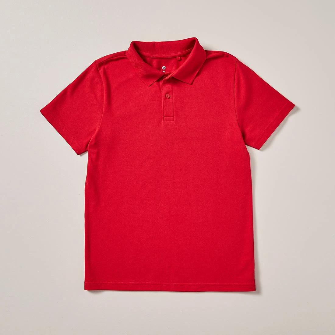 9 Target Youth Short Sleeve School Polo — Cotton-rich, Stain-release, Button-down Collar, Size 5-6, White RED, 9 of 10