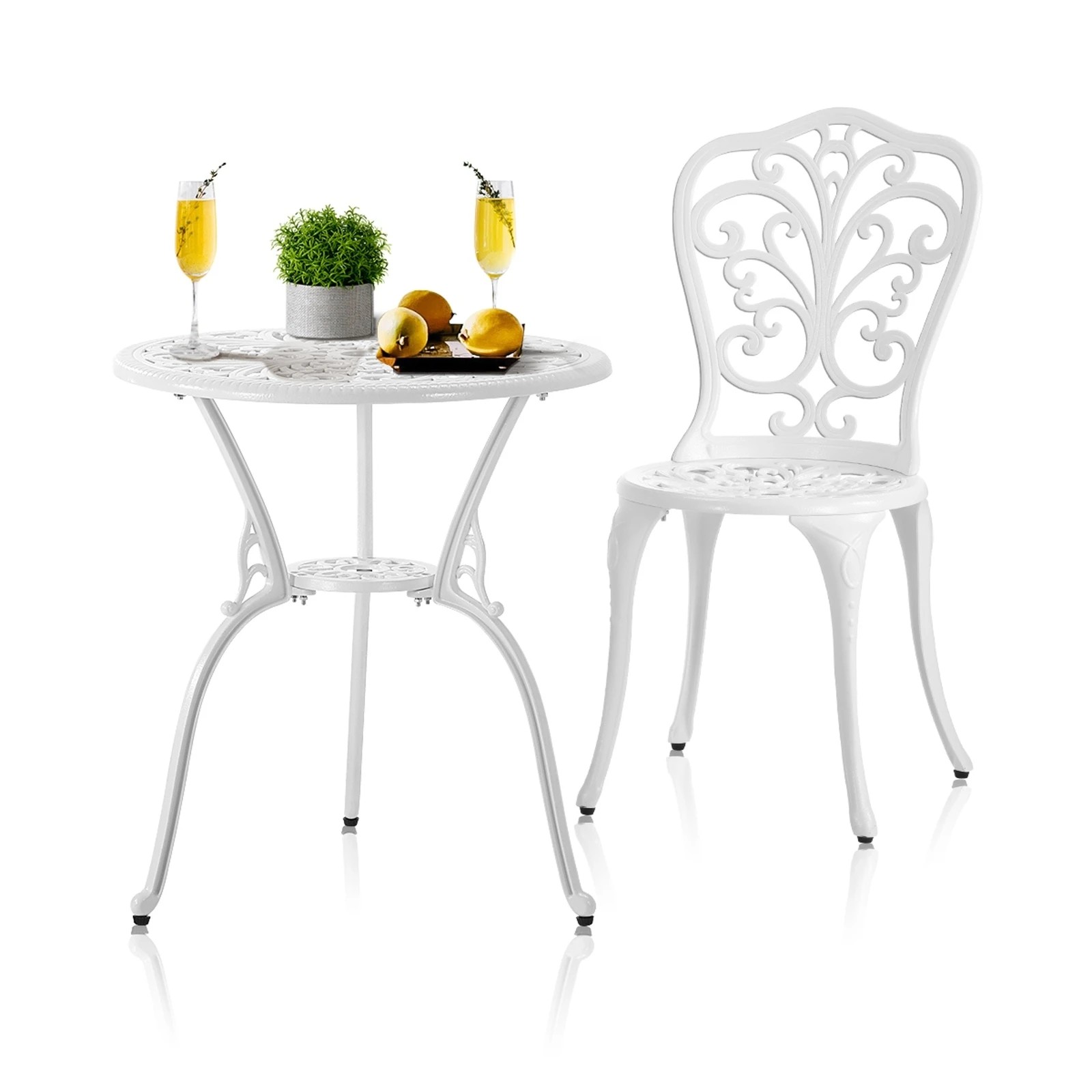 5 Livsip Bistro Outdoor Setting Chairs Table Patio Dining 3pcs Set Cast Aluminium
 - White, 5 of 10