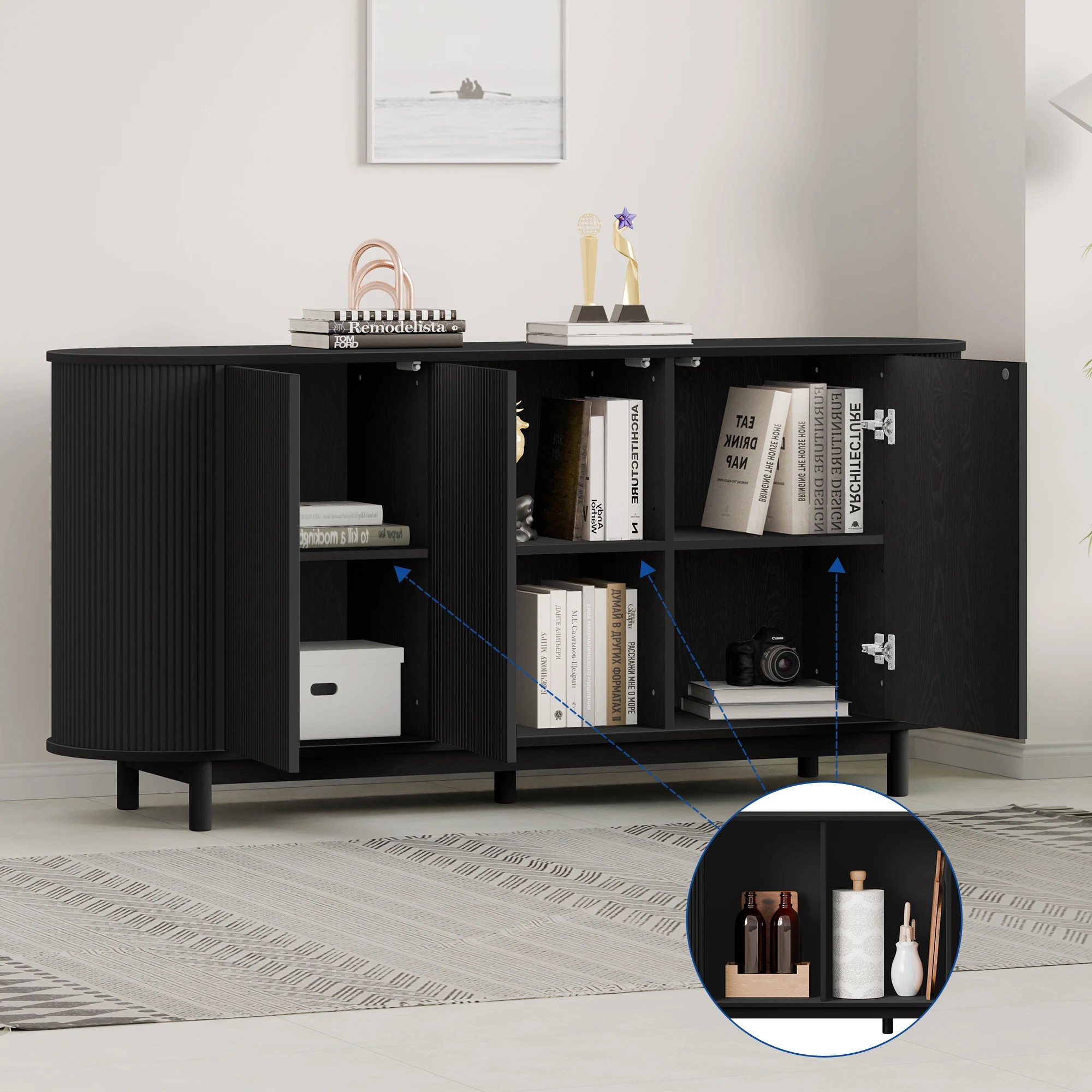 3 Alfordson Buffet Sideboard Cabinet Storage 3 Doors - Black, 3 of 10