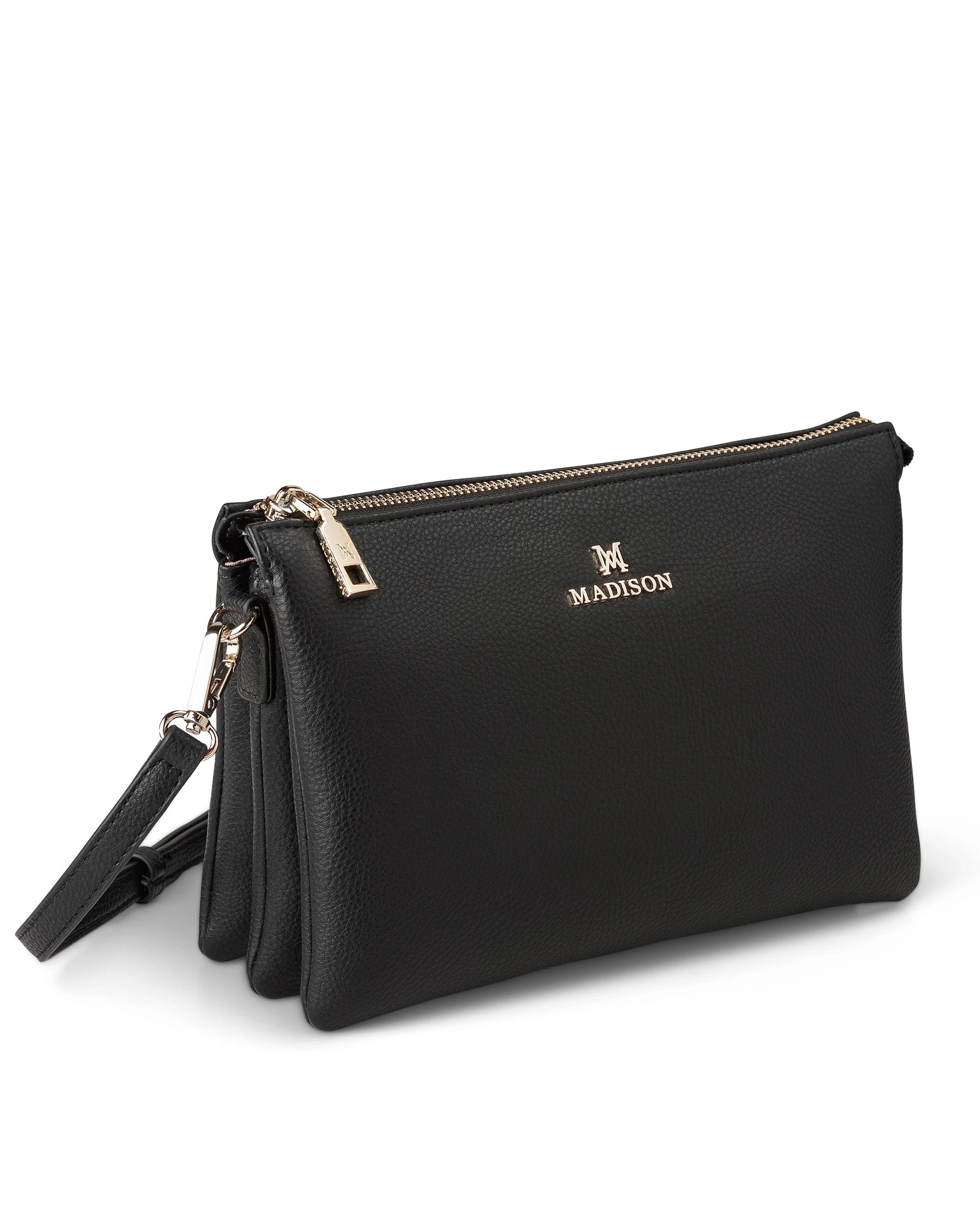 4 Madison Accessories Avery 3 Compartment Crossbody Bag with 2 Straps BLACK LT GOLD, 4 of 7