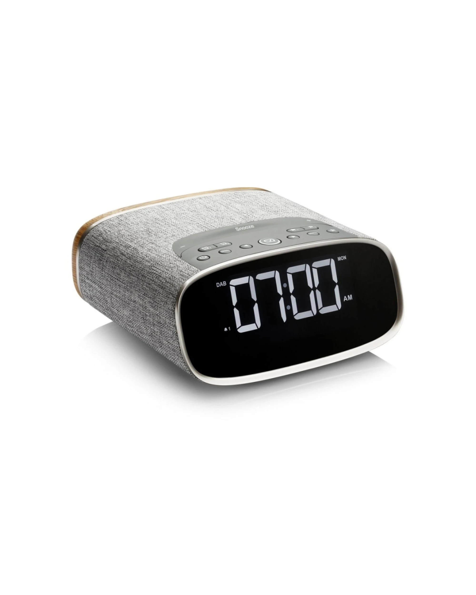 1 VQ Lark DAB Digital Clock Radio With Wireless Bluetooth Speaker Dual Alarm Oak - Grey, 1 of 4