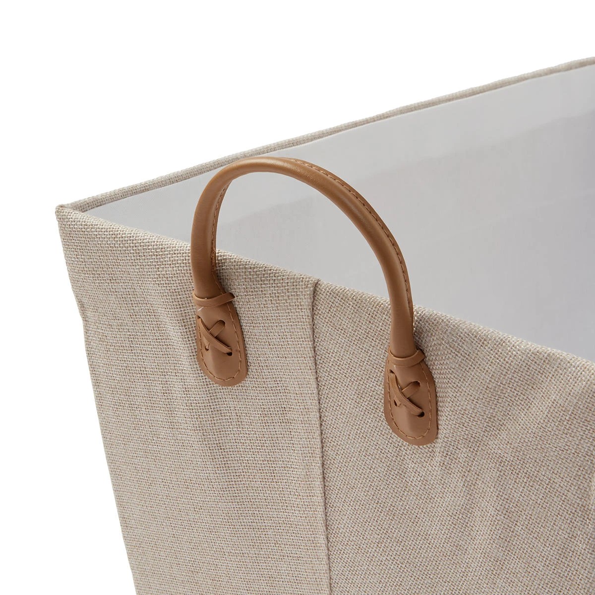 7 Linen Look Tapered Rectangle Basket - White and Beige, 7 of 8
