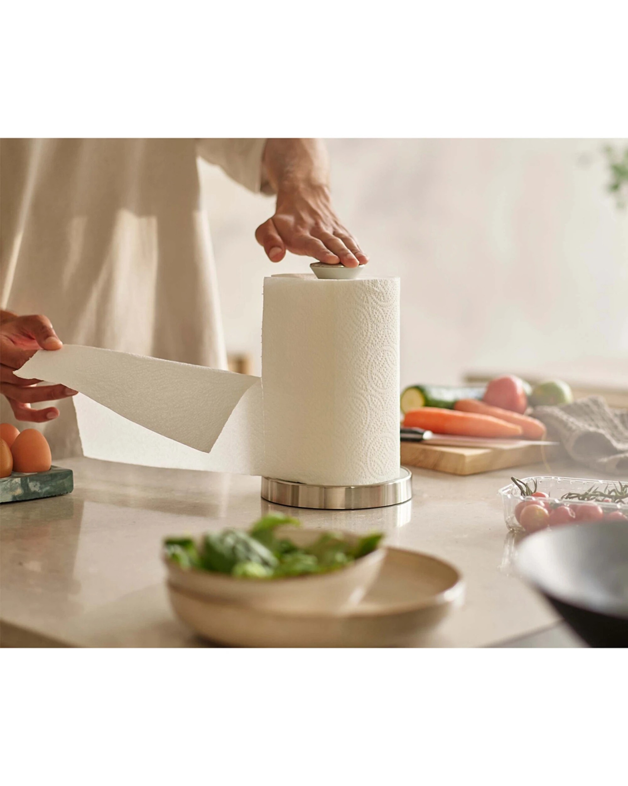 2 Joseph Joseph Push Tear Kitchen Roll Holder Easy Non Slip Base Kitchen Accessory 28cm Light Stone - Silver, 2 of 5