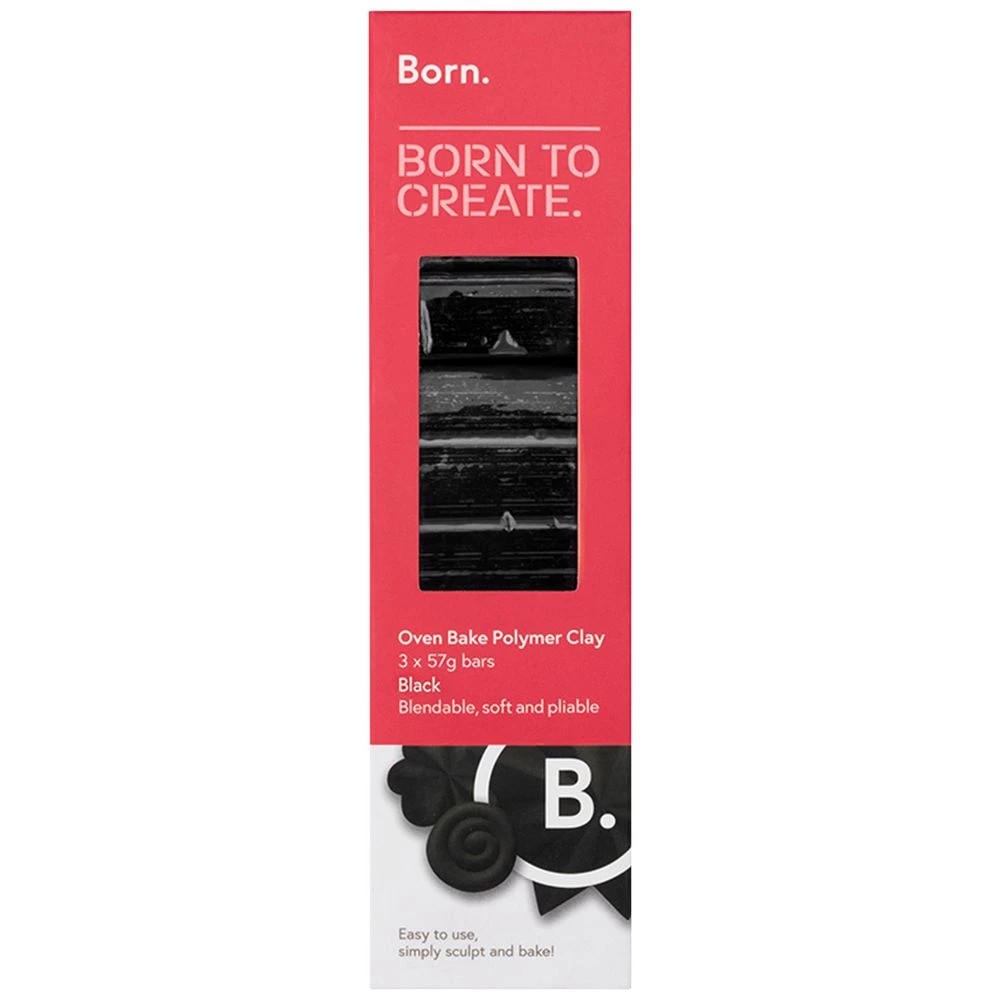 1 Born Oven Bake Polymer Clay Black 3 Pack, 1 of 4