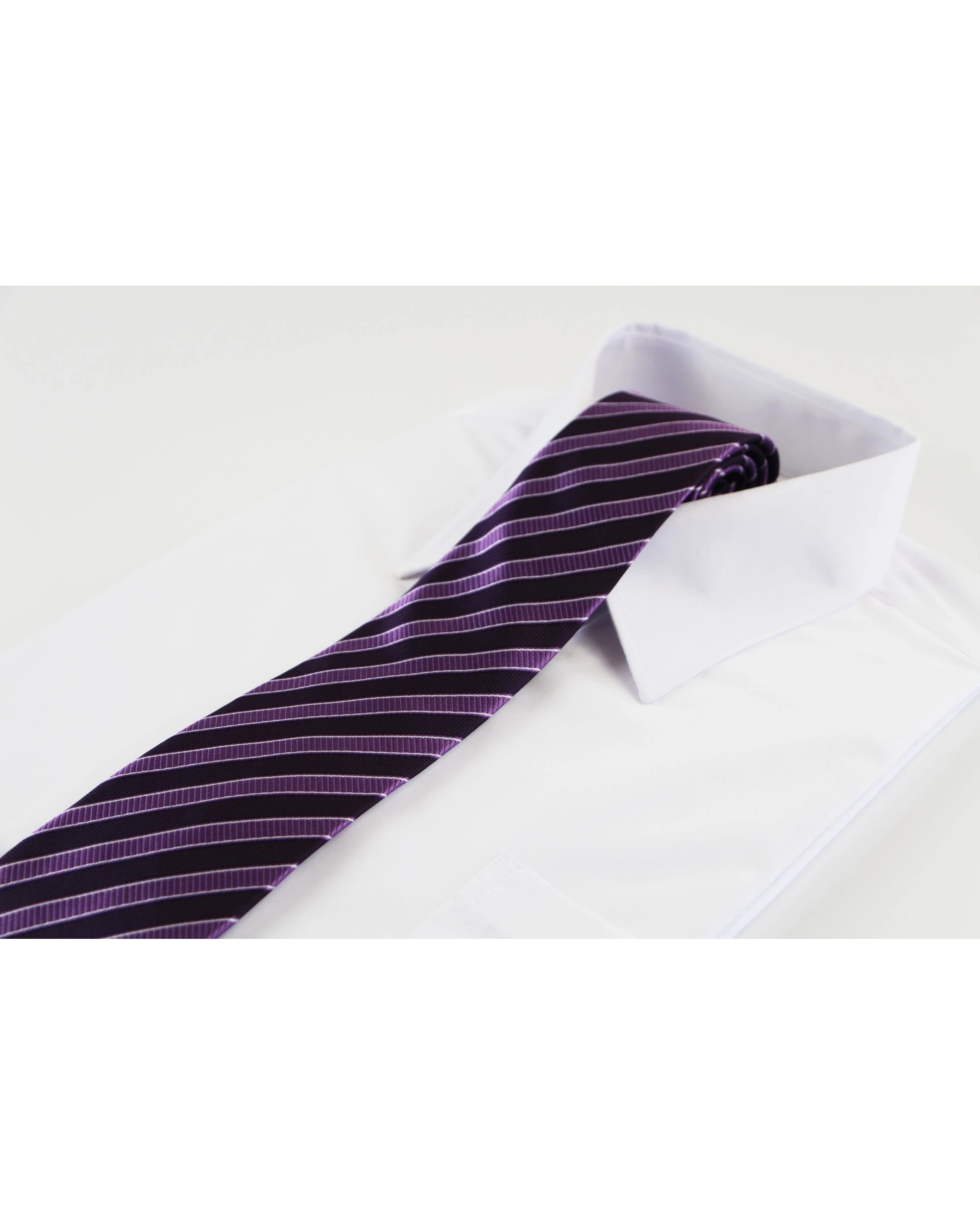 1 Zasel Mens Purple & Dark Purple Striped Patterned 8cm Neck Tie - Multi, 1 of 3