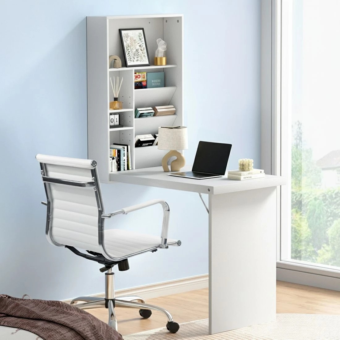 4 Artiss Computer Desk Office Chair Set PU Leather Wall Mount Foldable Table - White, 4 of 7