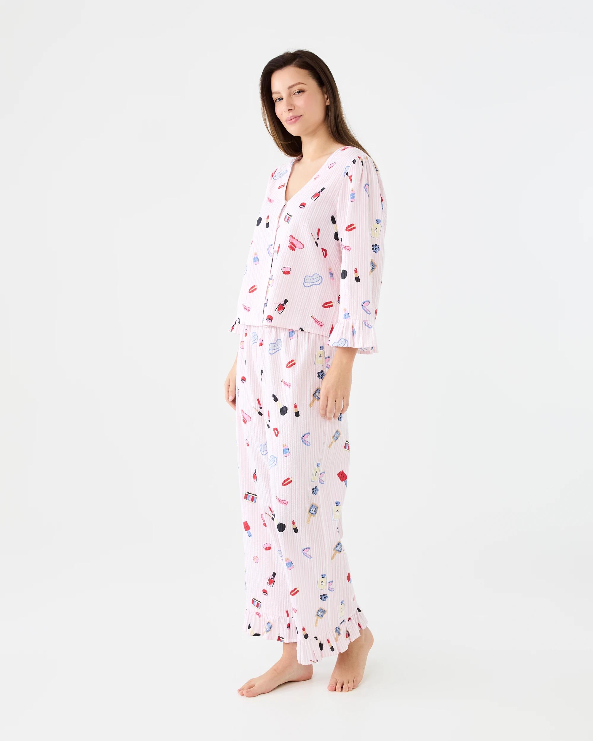 2 Cotton Printed Seersucker Frill Pants Pyjama Set My Bag, 2 of 6