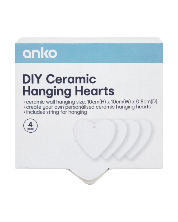 4 Pack DIY Ceramic Hanging Hearts