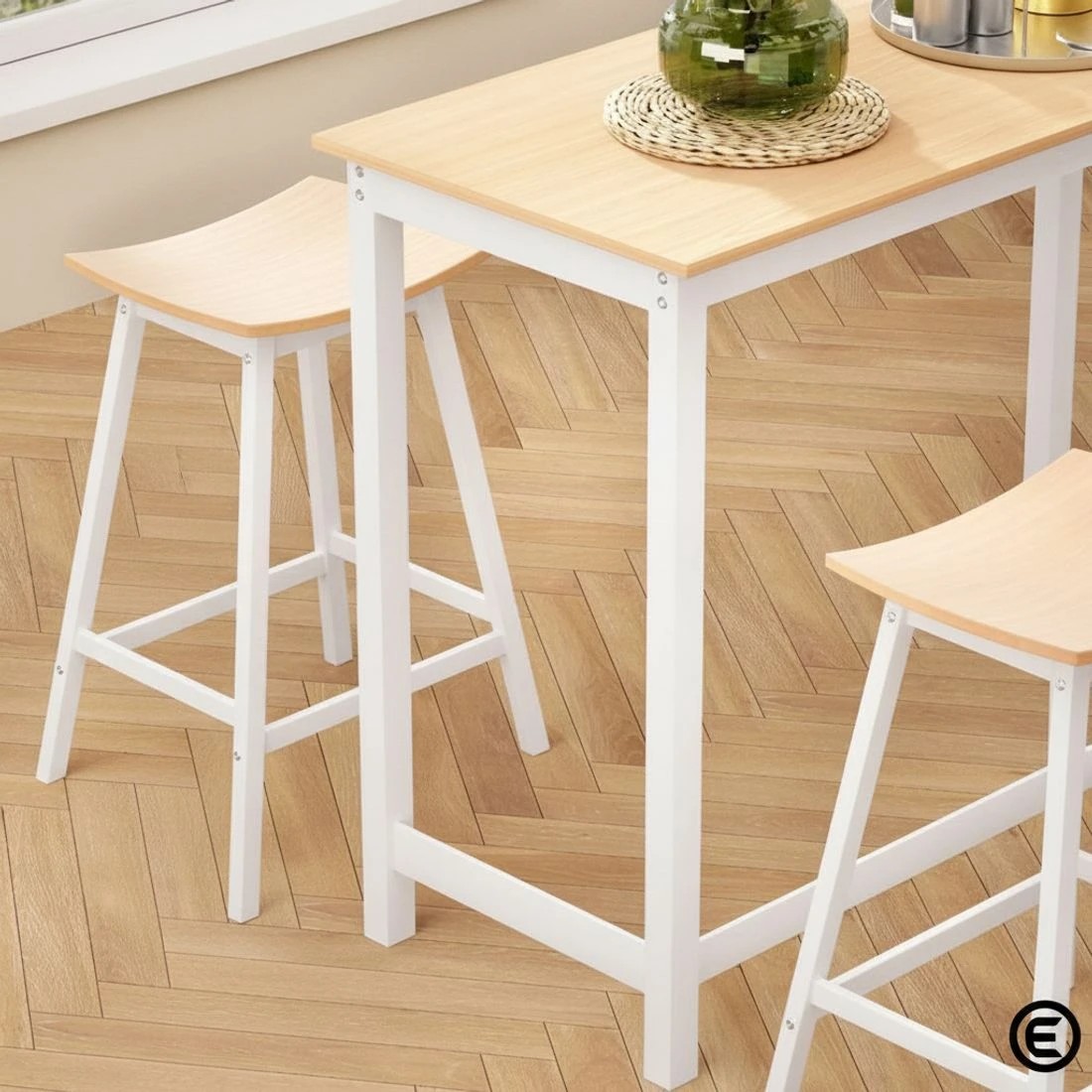 7 Artiss Bar Table and Stools Set Dining Desk Solid Wood Kitchen Chairs Cafe Pub - Brown, 7 of 8