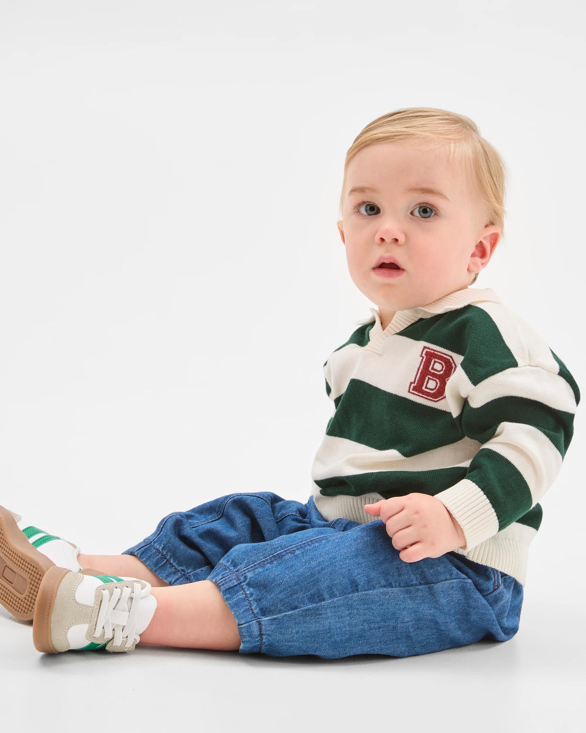 3 Target Baby Baby Organic Cotton Knit Polo Top & Denim Pants Set PINE GROVE STRIPE, 3 of 7