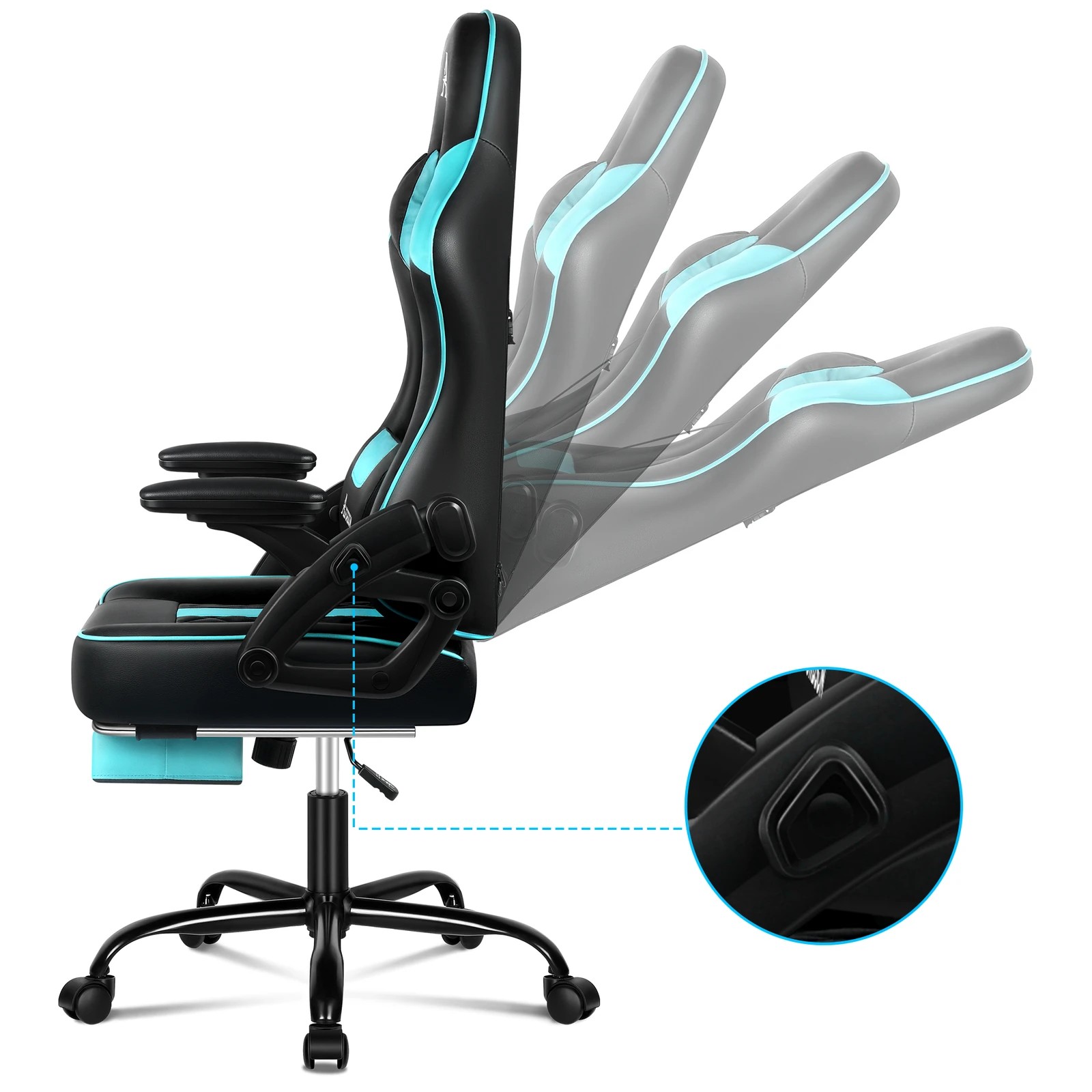 8 Alfordson Gaming Office Chair Massage Computer Footrest Leather - Cyan, 8 of 10