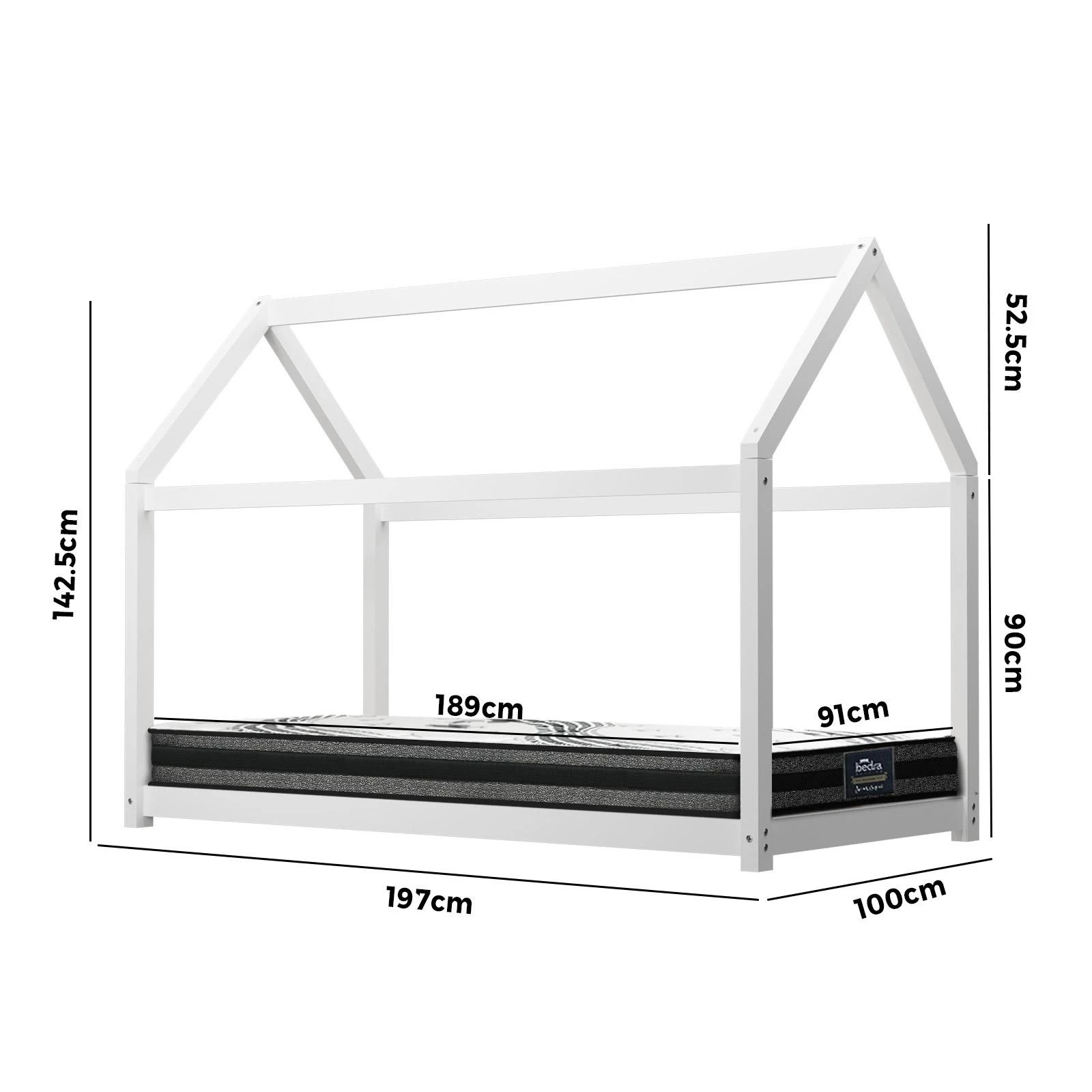 6 Oikiture Kids Bed Frame With Single Mattress Set House Style White
 - White, 6 of 10