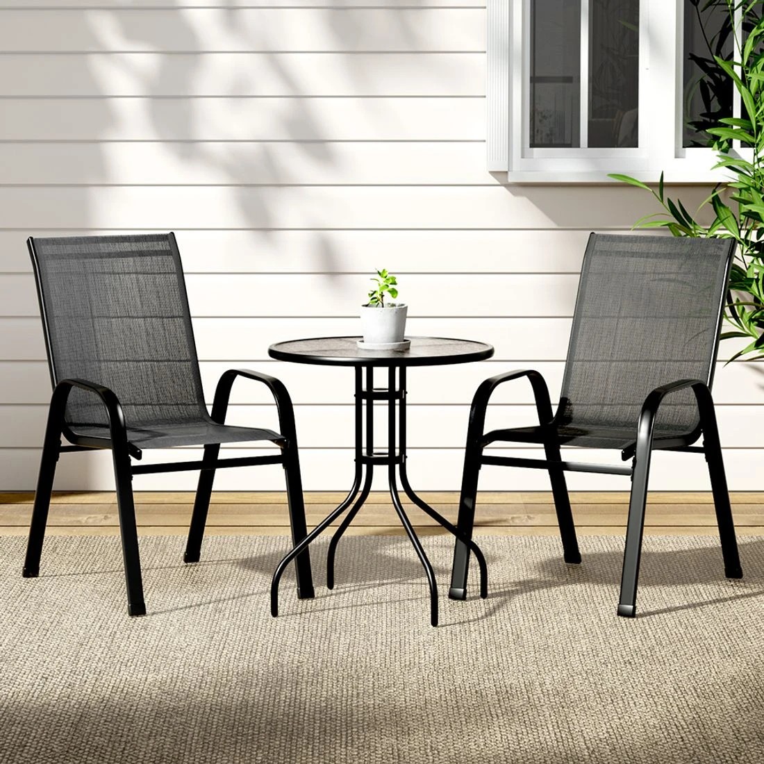 3 Gardeon 3-piece Outdoor Bistro Set Table And Chairs Stackable Patio Furniture Weather Resistant Easy Assembly - Black, 3 of 5