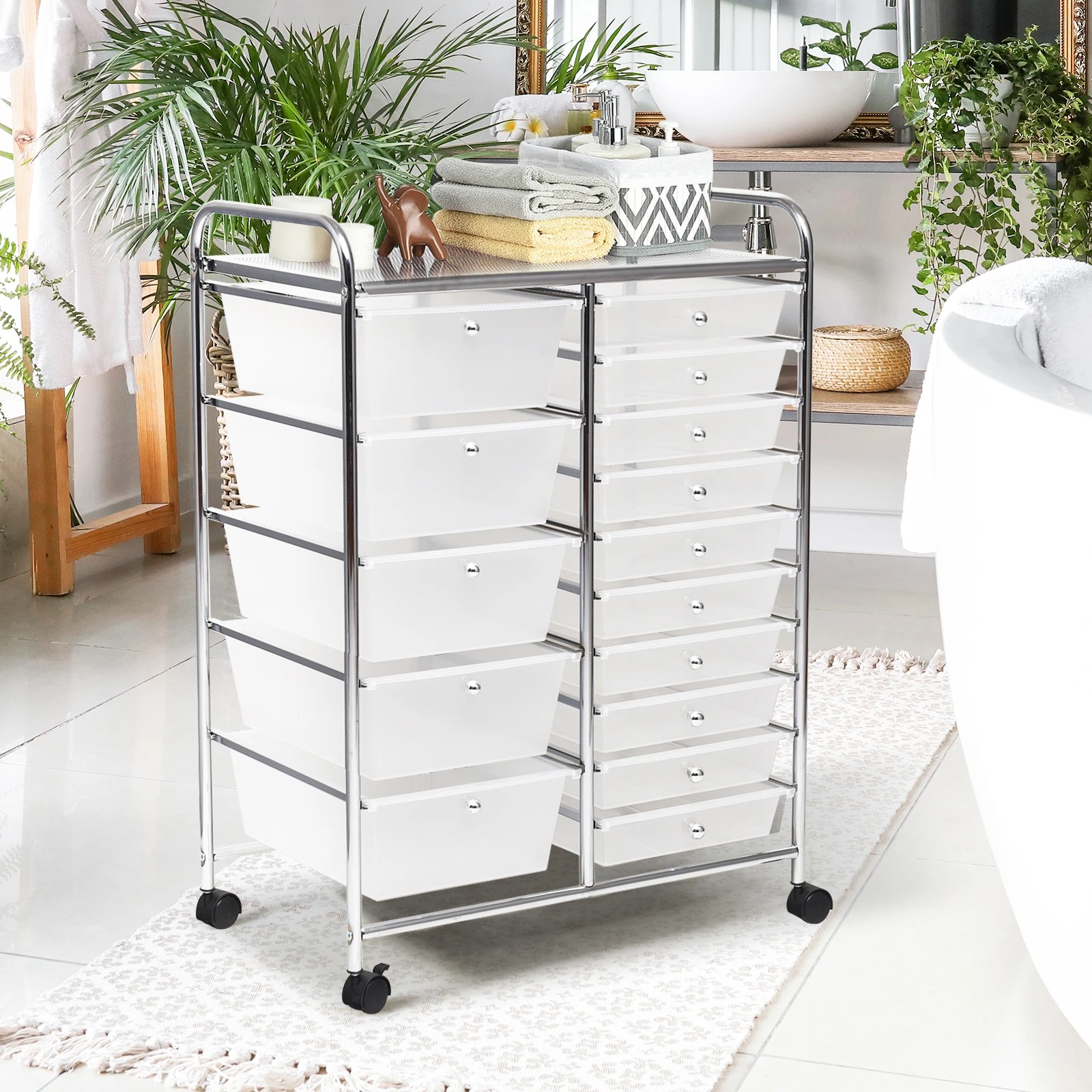 6 Costway 15-Drawers Rolling Storage Cart Mobile Utility Trolley - White, 6 of 9