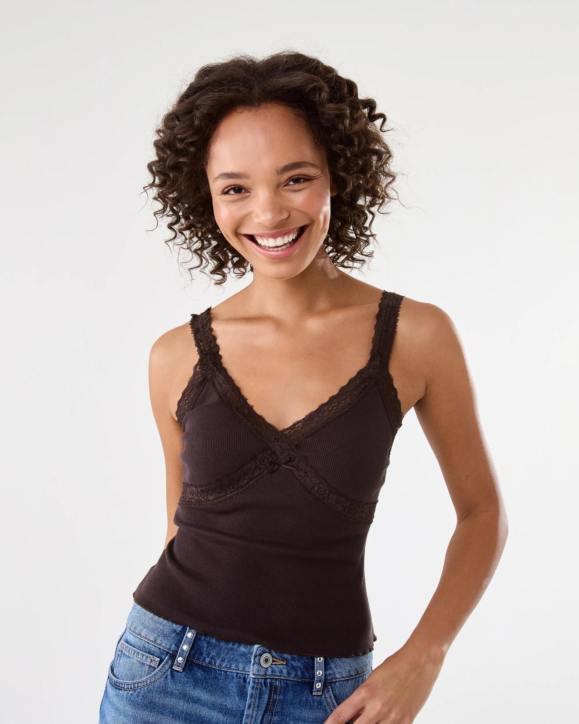 1 Sleeveless Lace Trim Cami Choc Plum, 1 of 10