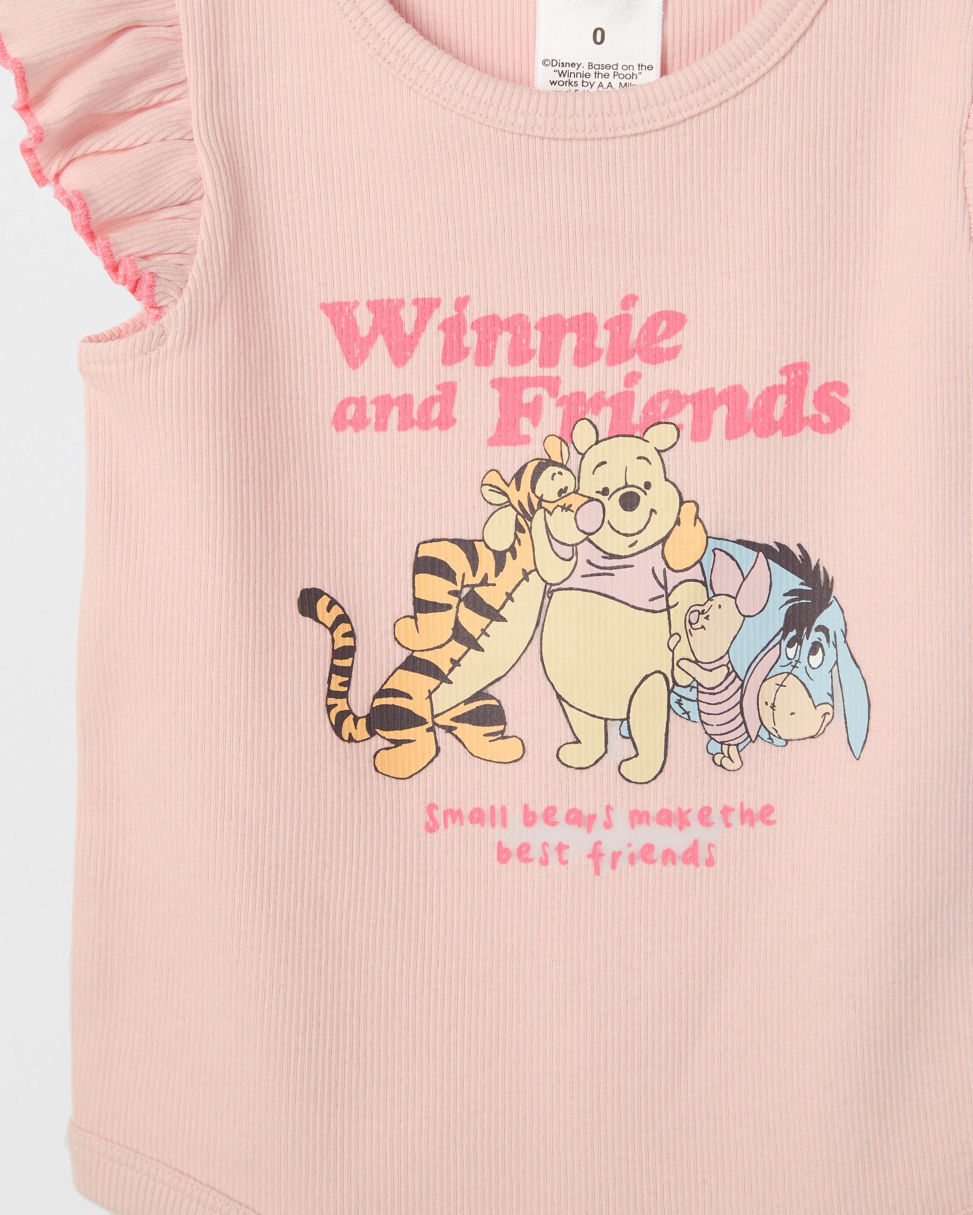 6 Disney Licensed Organic Cotton Baby Bodysuit and Shorts Set WINNIE PINK, 6 of 7