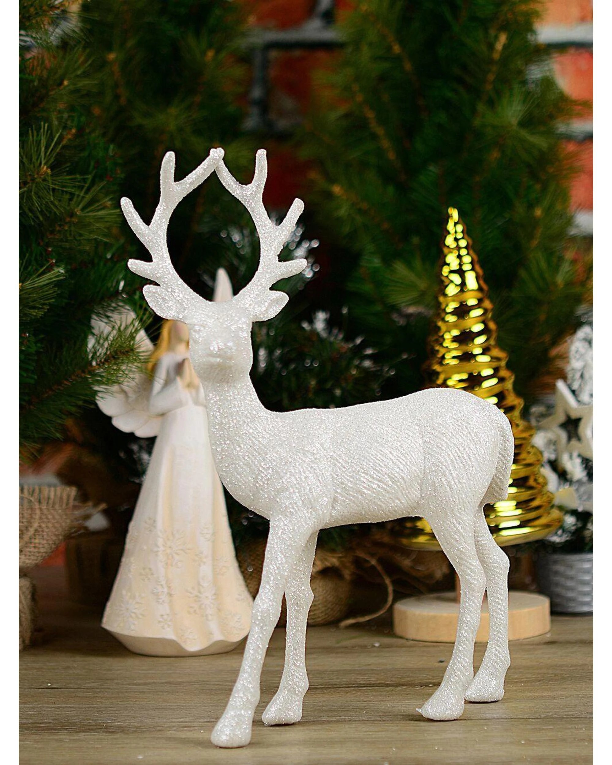 Christmas Warehouse 32cm White & Silver Glitter Standing Reindeer ...