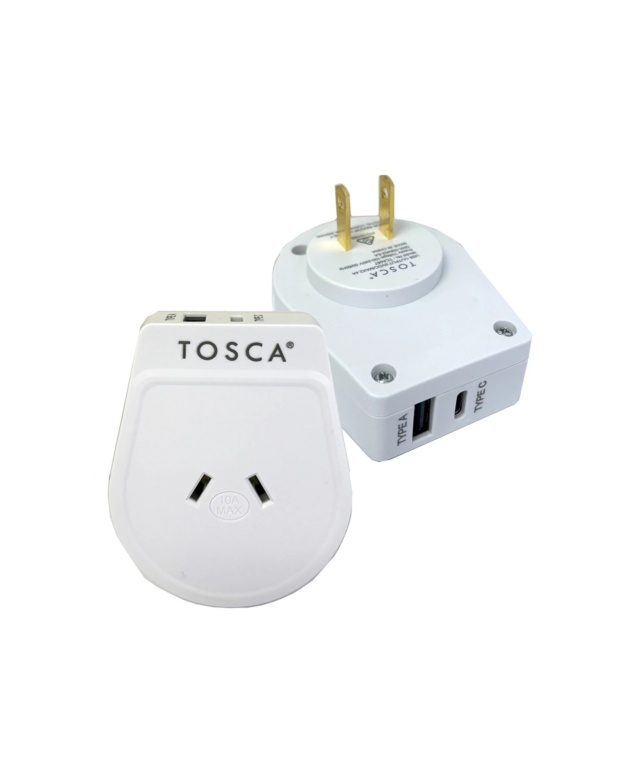 2 Tosca 2Pk Japan Ob Portable Travel Adapter Usb A&C - White, 2 of 4