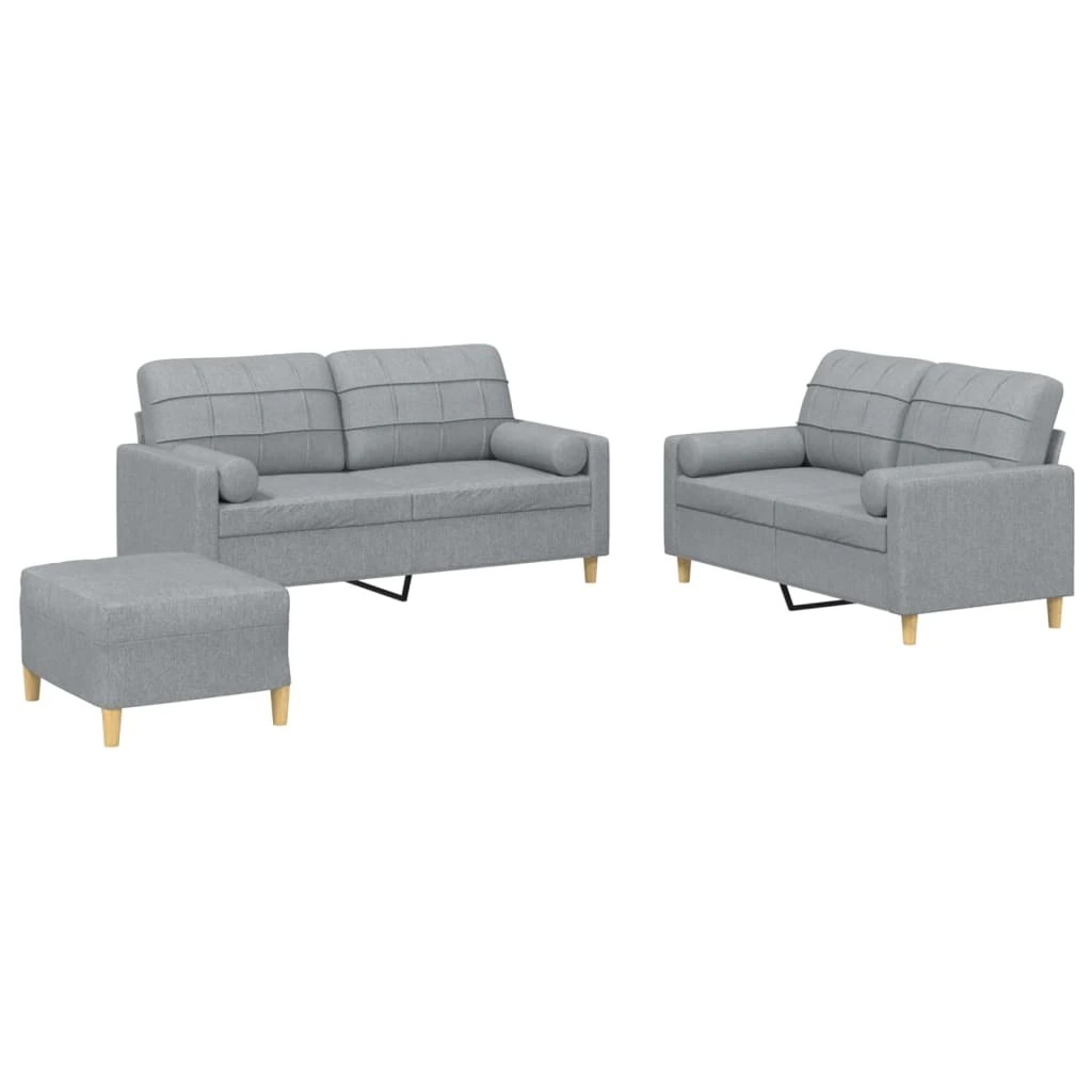 1 Vidaxl 3 Piece Sofa Set With Pillows Light Fabric - Grey, 1 of 8