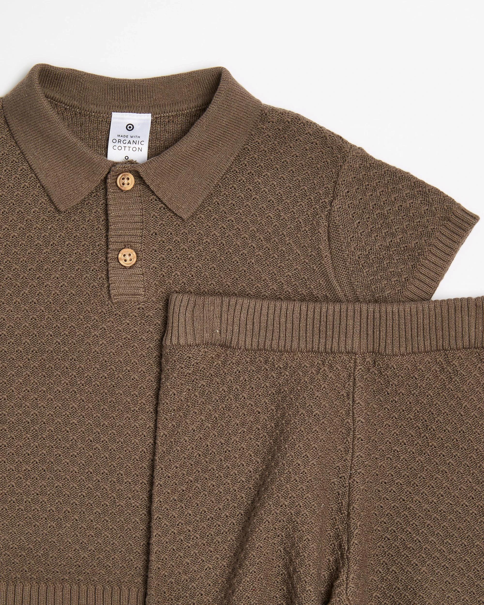 3 Target Baby Baby Boys Organic Cotton Knit Polo & Short 2 Piece Set CHOC CHIP BROWN, 3 of 4