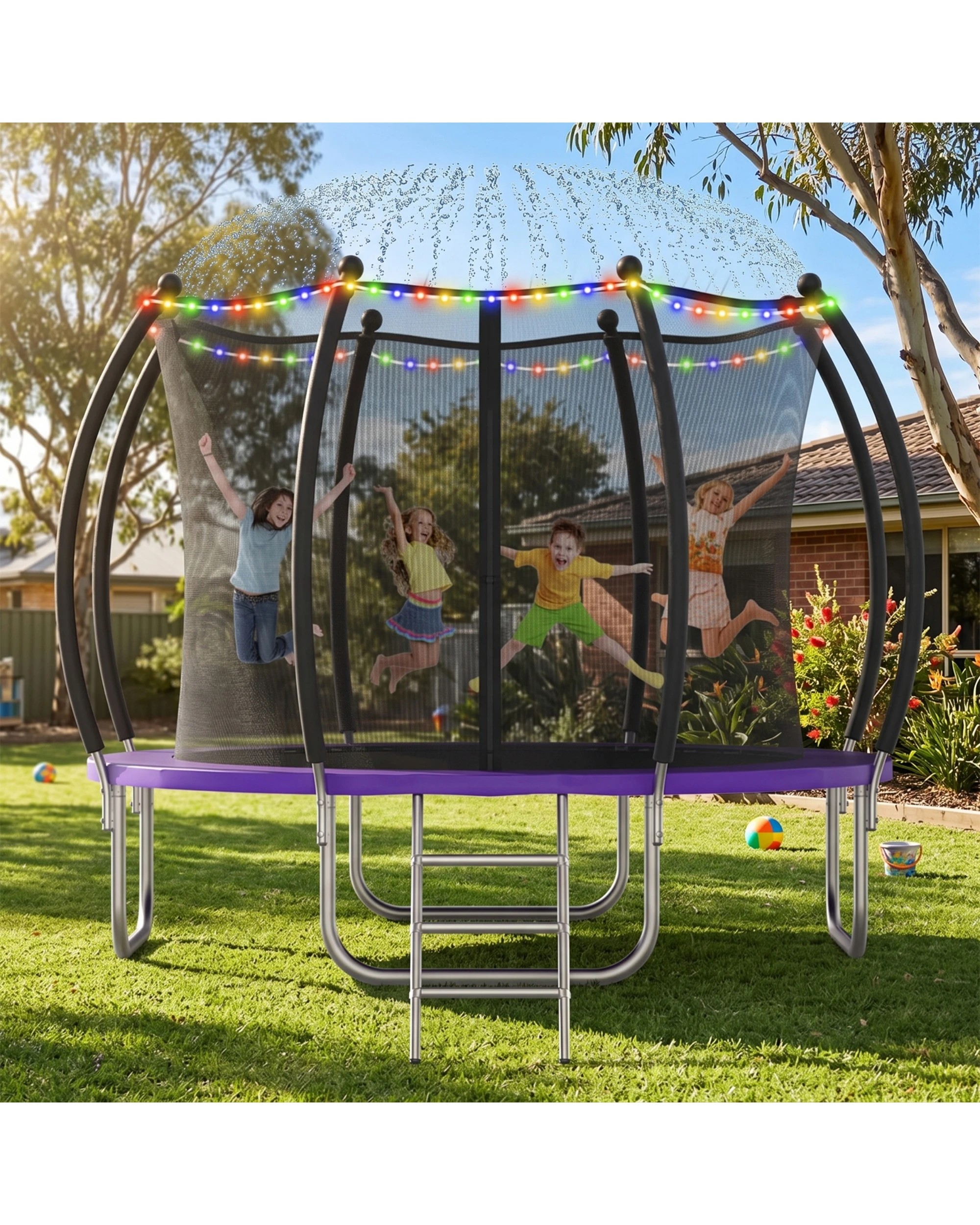 Advwin 12FT Outdoor Trampoline for Kids w/Ladder, Sprinkler & LED ...