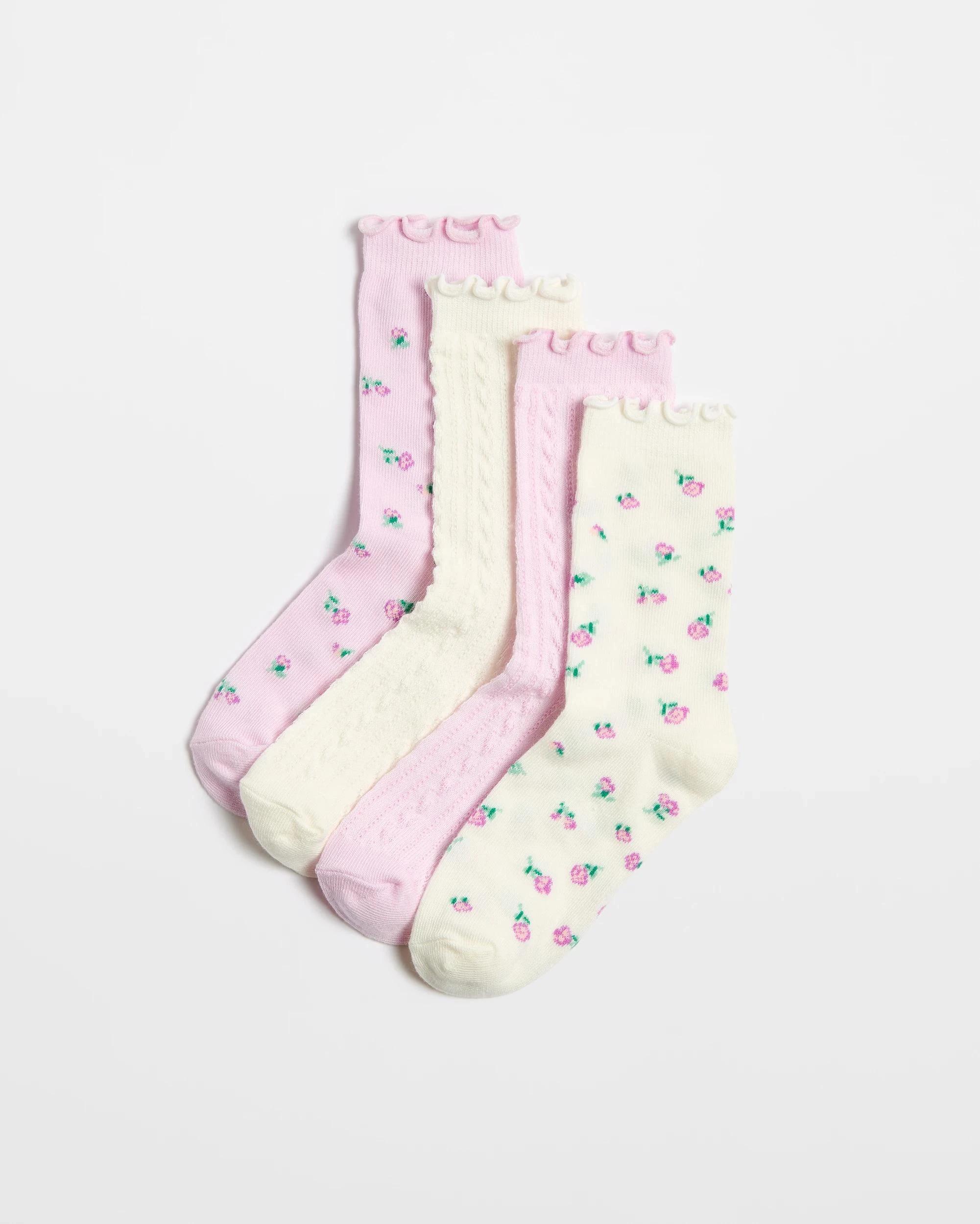 1 Maxx Australian Cotton Blend Crew Cut Floral/Textured Socks 4 Pack - Max MULTI, 1 of 3