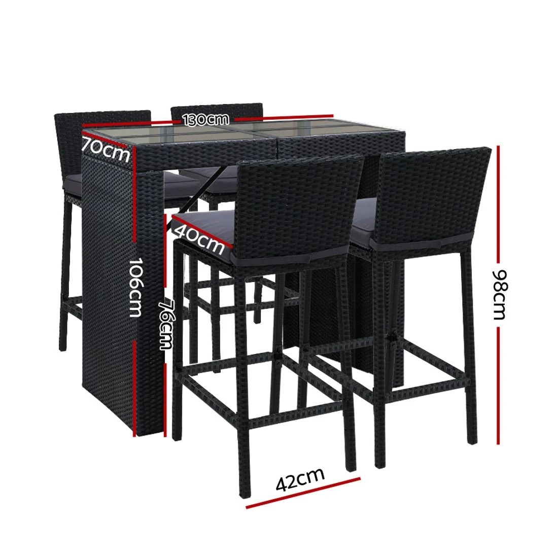 2 Gardeon 5-Piece Outdoor Bar Set Dining Table Stools Wicker Patio Setting - Black, 2 of 8