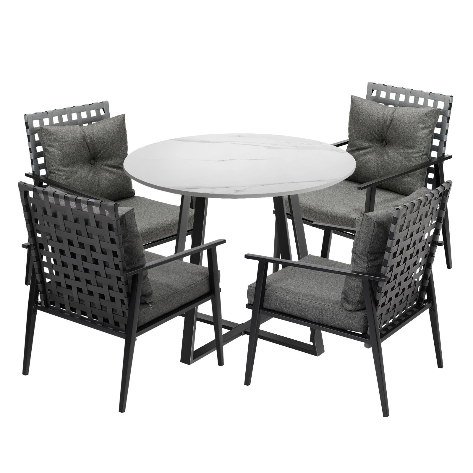 1 Livsip Outdoor Dining Set 4 Seater Marble Table Patio Furniture Rattan Armchair - Multi, 1 of 9