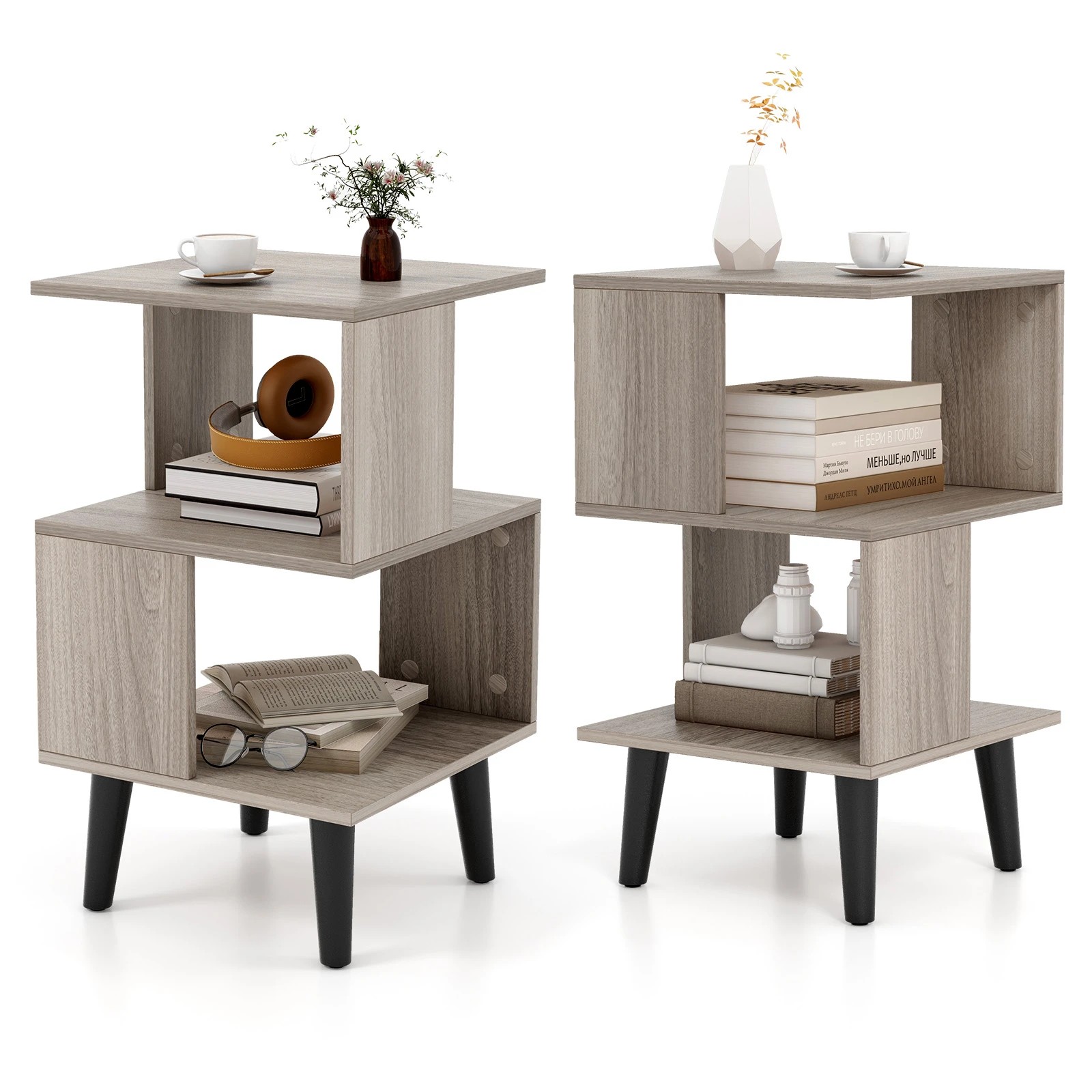 5 Costway 3-Tier Nightstand Set of 2 Geometric Bedside Table Sofa Side Table, 5 of 6