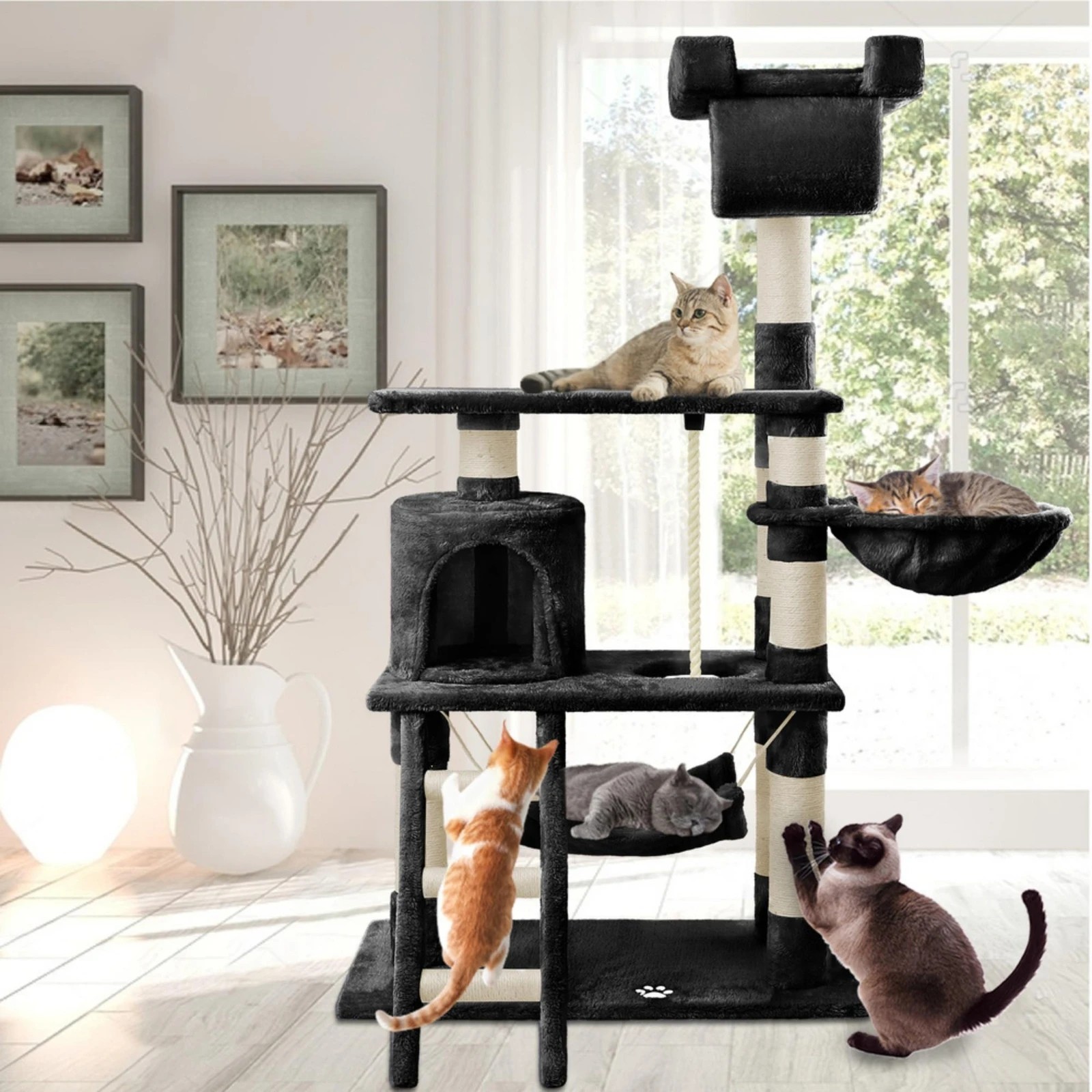 6 Beastie Cat Tree Scratching Post Scratcher Tower Condo House Furniture Wood 141CM - Black, 6 of 6