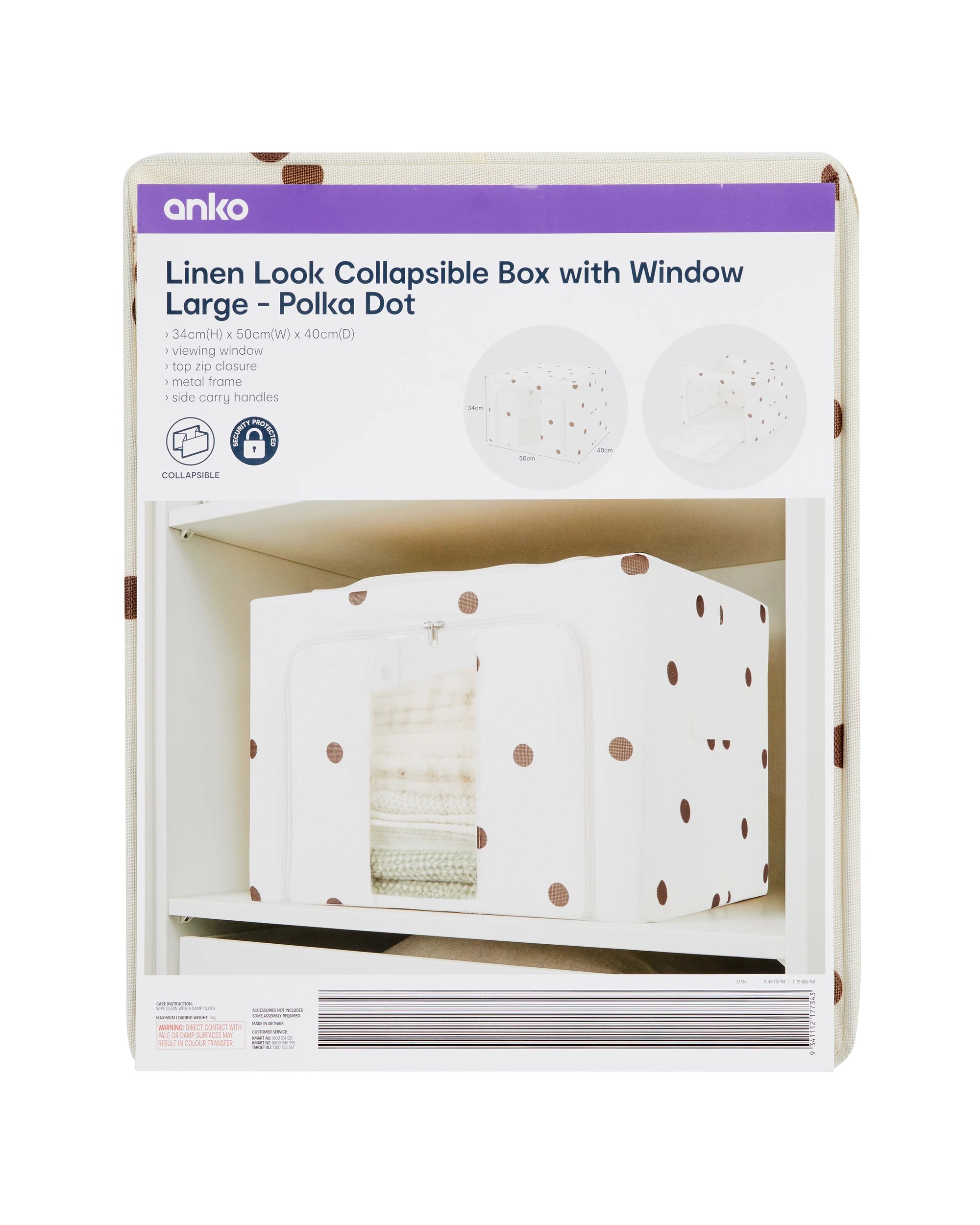 8 Linen Look Collapsible Box with Window - Large, Polka Dot, 8 of 8