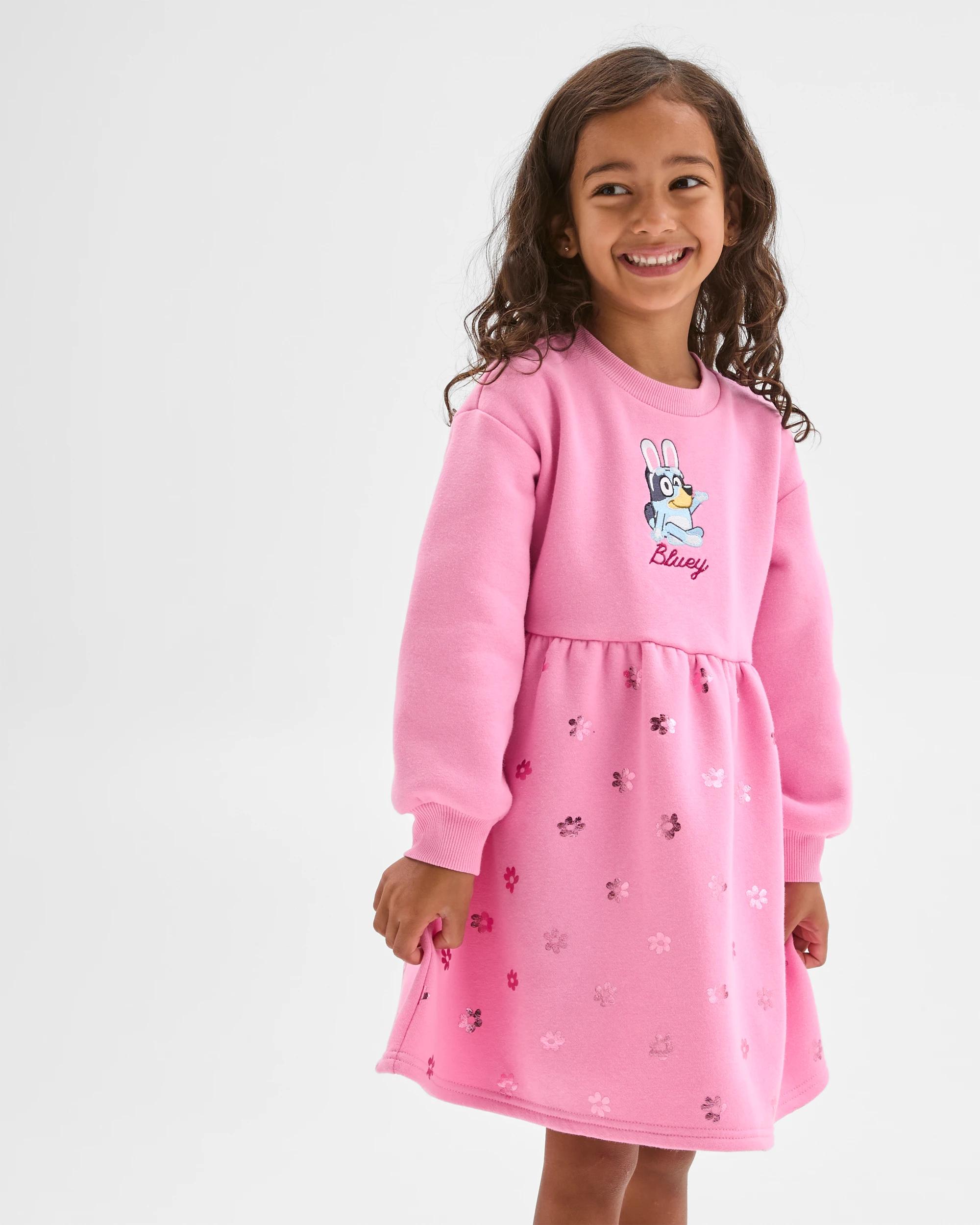 2 Easter Bluey Australian Cotton Blend Long Sleeve Fleece Dress PINK, 2 of 6