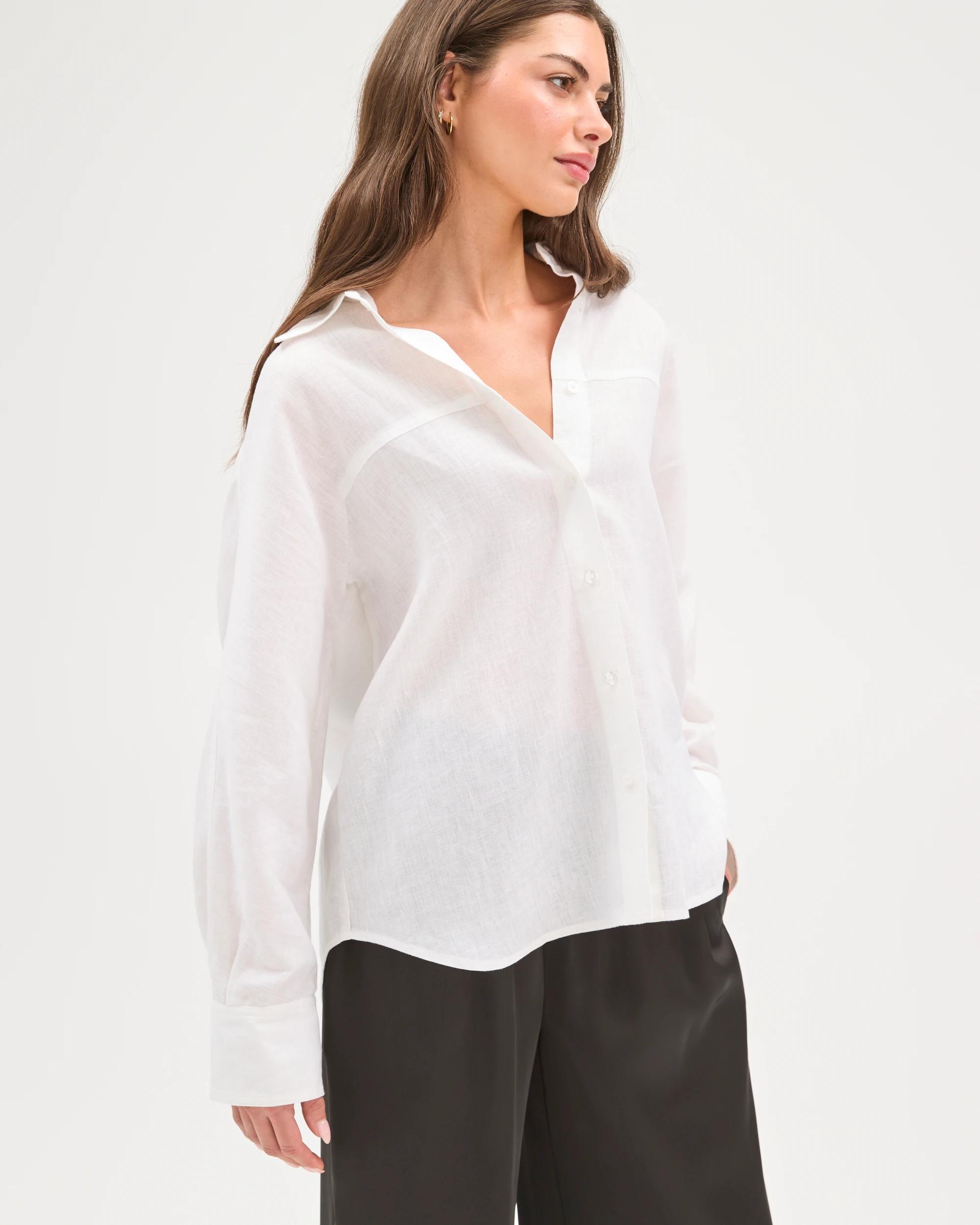5 Target Petites European Linen Seamed Shirt WHITE, 5 of 7
