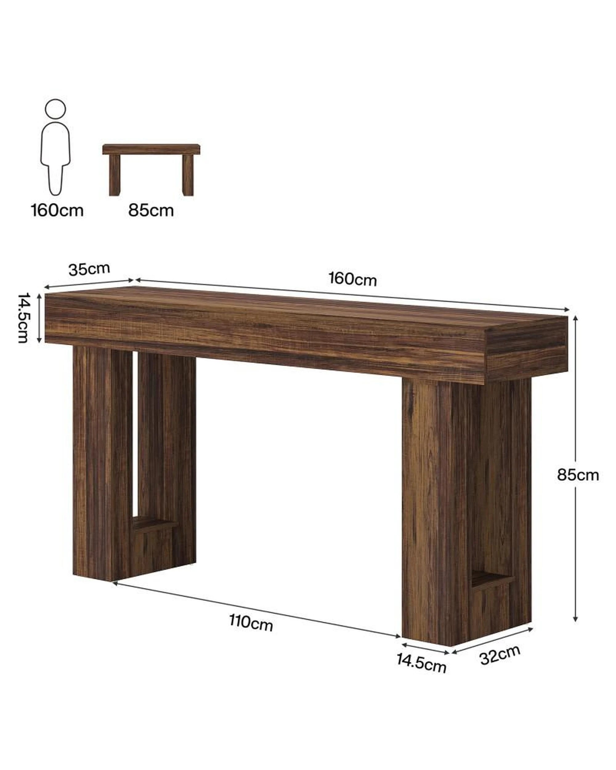 5 OAKORY 160cm Console Table Country Style Entryway Hallway Table for Living Room Rustic Brown, 5 of 6