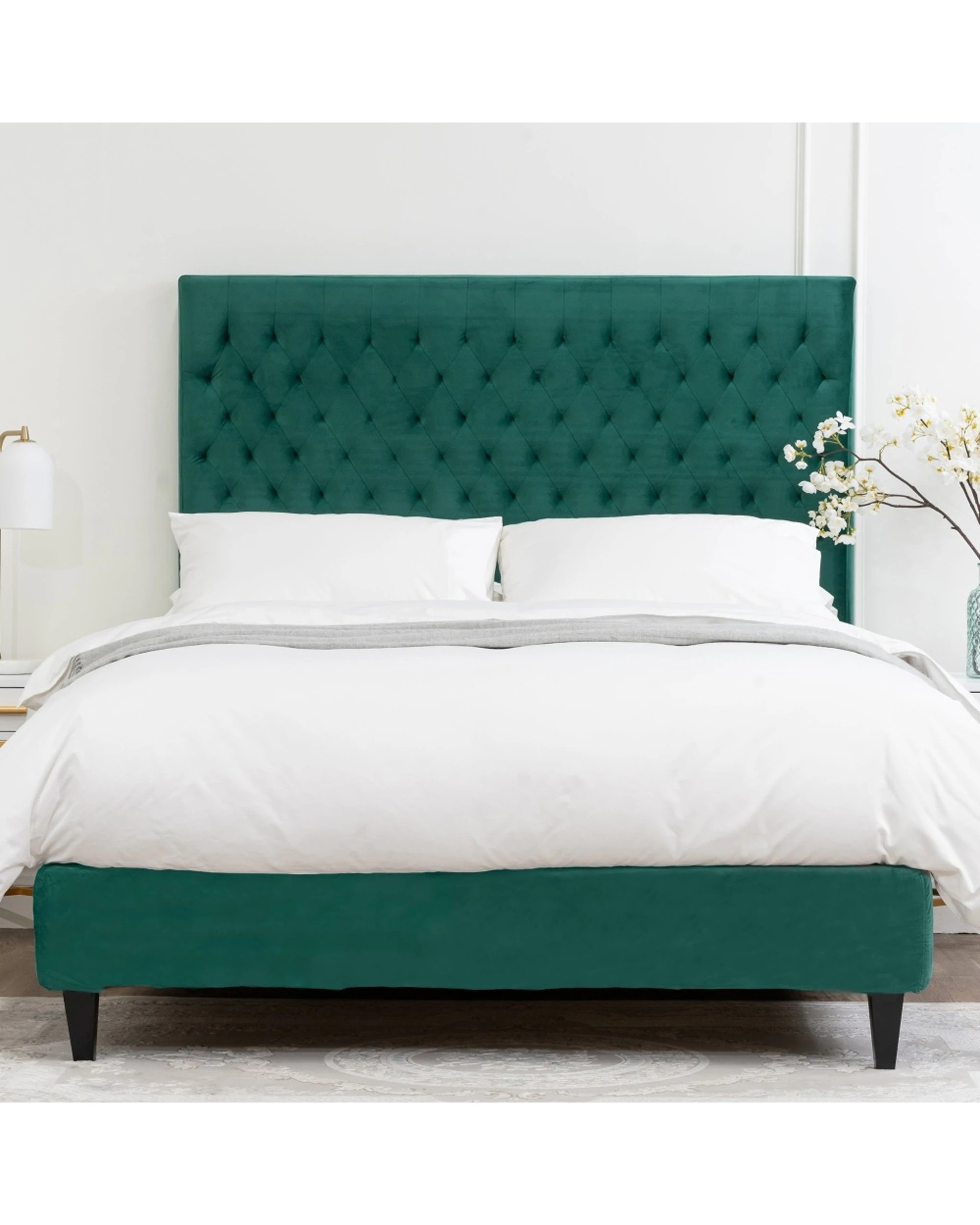 2 Bedding Co Velvet Luxe Bed Head Diamond Button Design Emerald - Queen Bed - Green, 2 of 6
