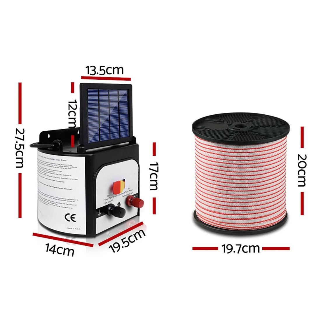 2 Giantz Fence Energiser 8KM Solar Powered Electric 400M Poly Tape Insulator - Multi, 2 of 4