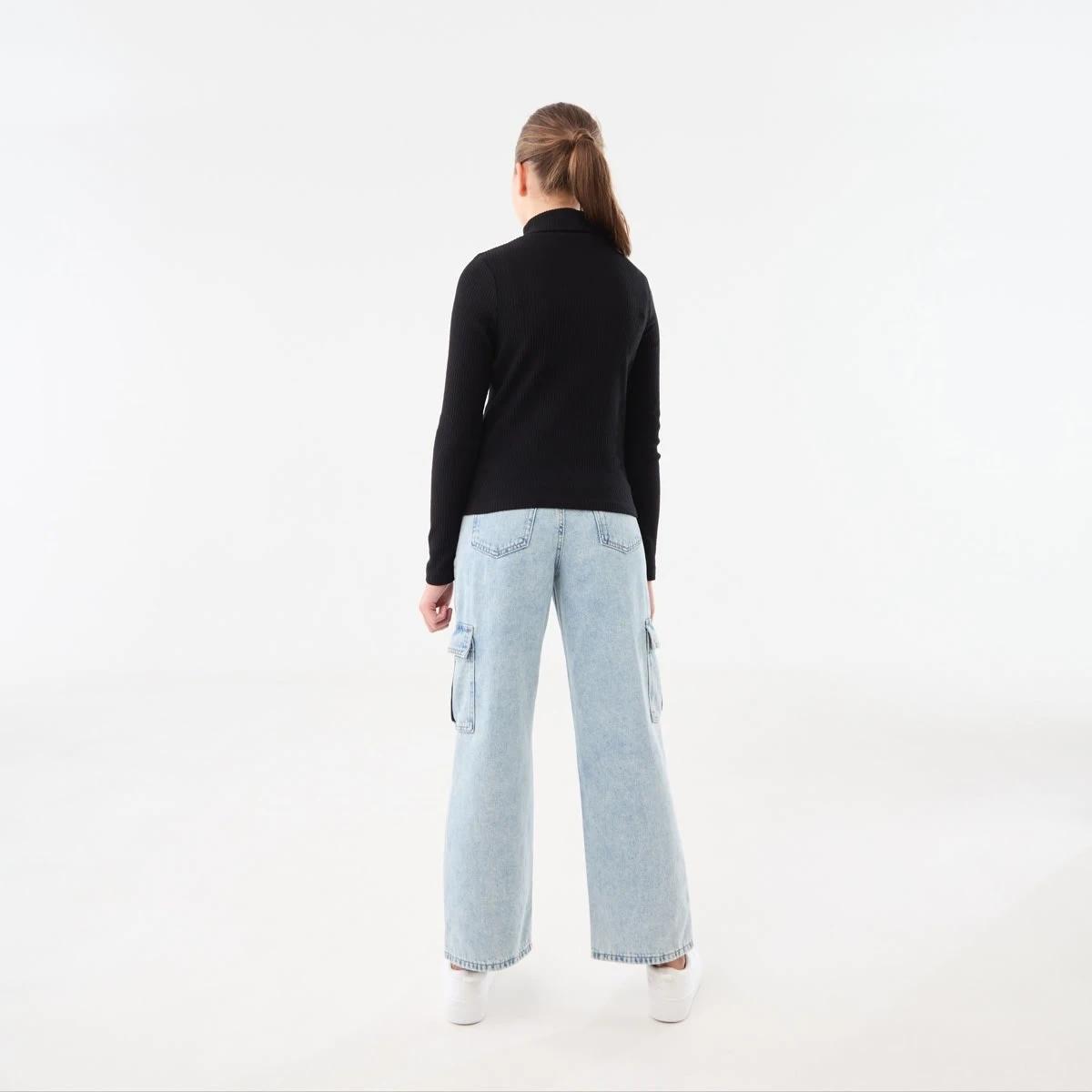 6 Long Sleeve Rib Skivvy Top Black, 6 of 8