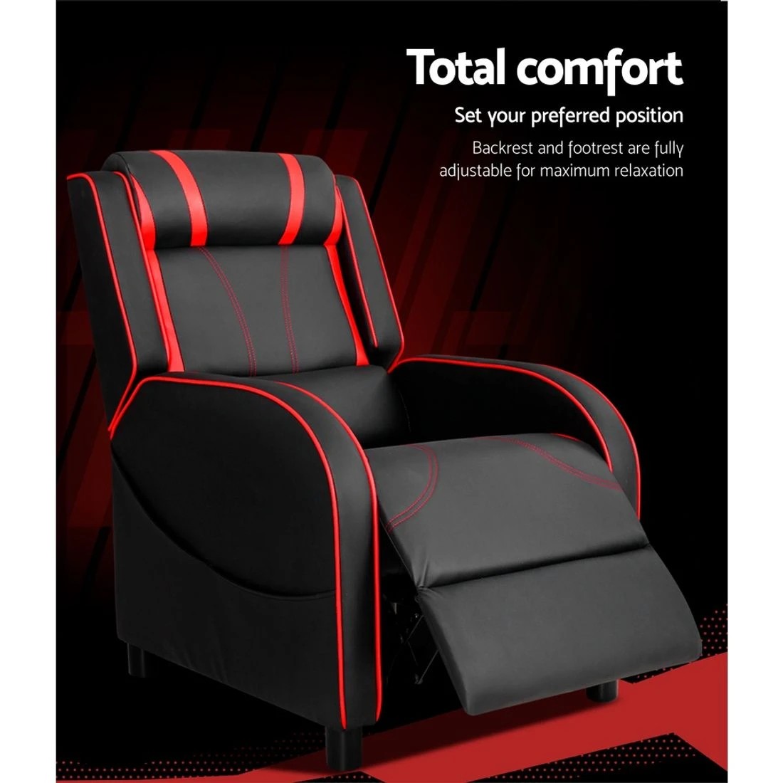 7 Artiss Recliner Chair Gaming Chair Leather  Serik - Black, 7 of 8
