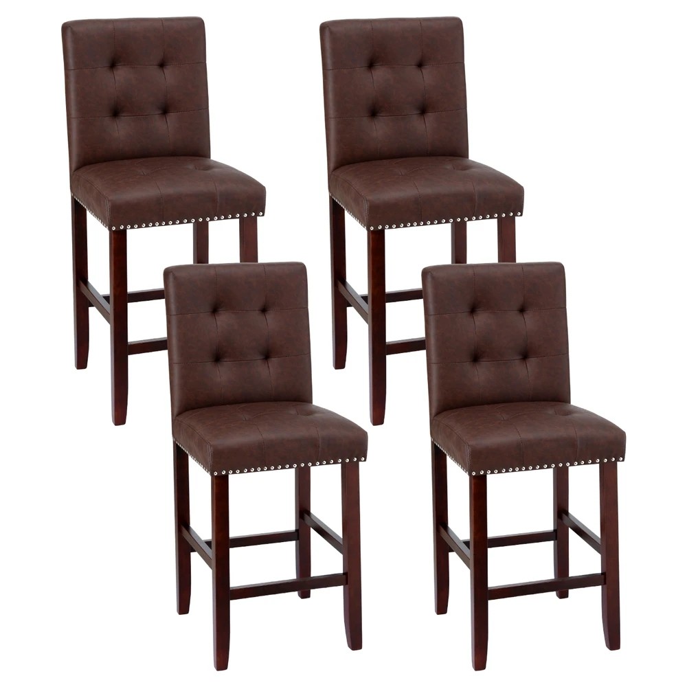 1 Artiss 4x Bar Stools Kitchen Dining Chairs Counter PU Leather Wooden Ada - Brown, 1 of 6