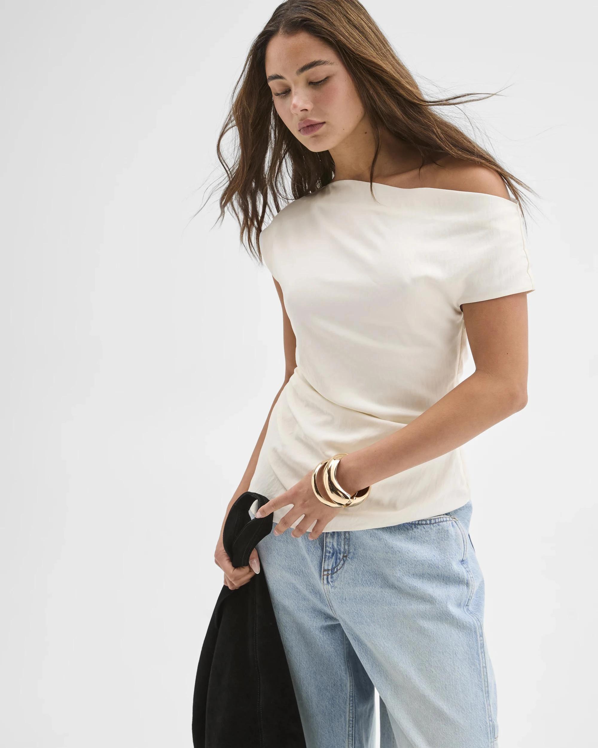 6 Lily Loves Gathered Side Off Shoulder Top WHITE, 6 of 6