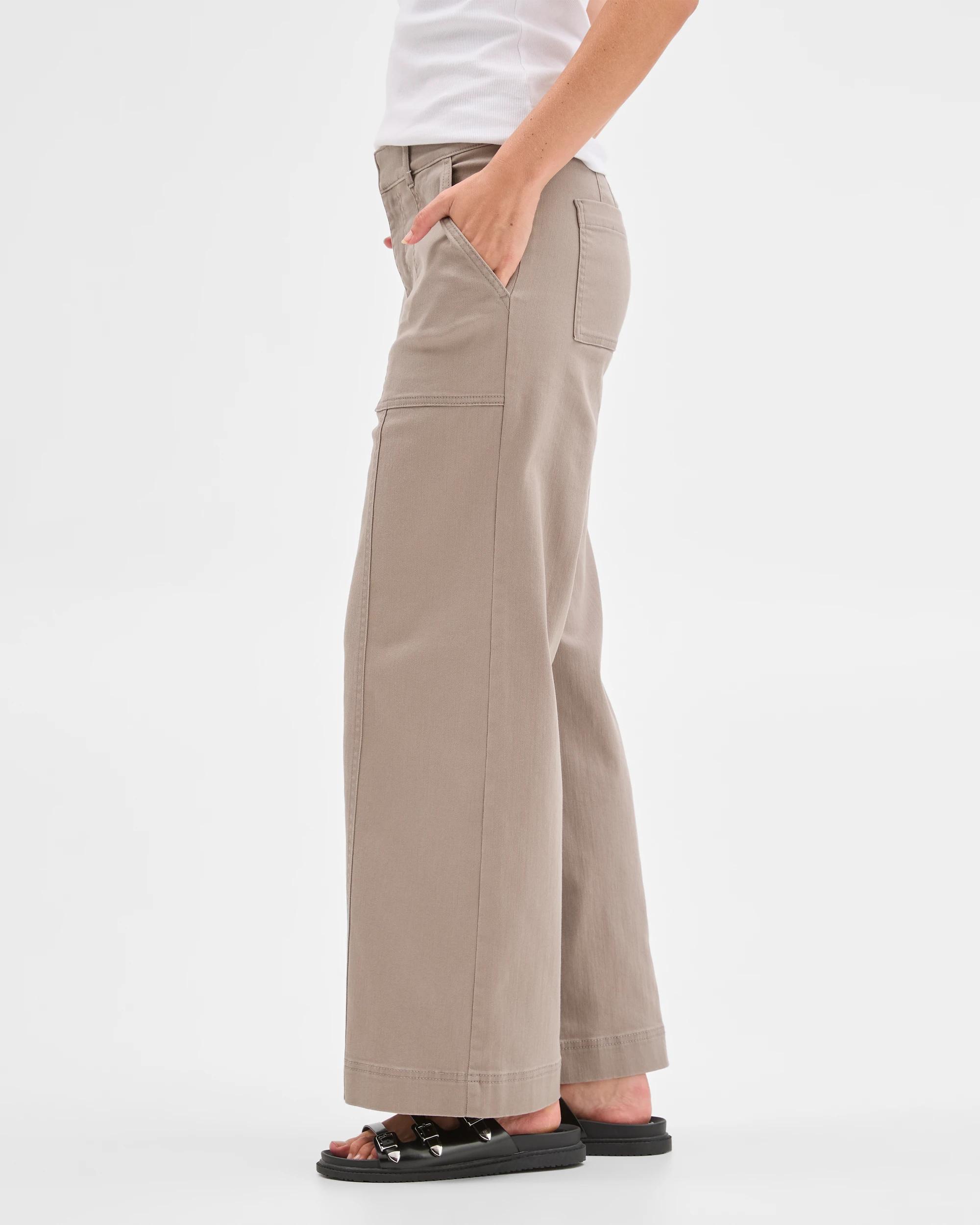 3 Target Woman Australian Cotton Blend Stretch Twill Wide Leg Pants SMOKEY TAUPE, 3 of 7