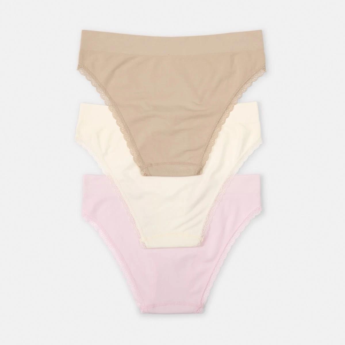 2 3 Pack Seamfree Bamboo Lace Bikini Briefs PINK CHALK, WHISPER WHITE, LIGHT FAWN, 2 of 9