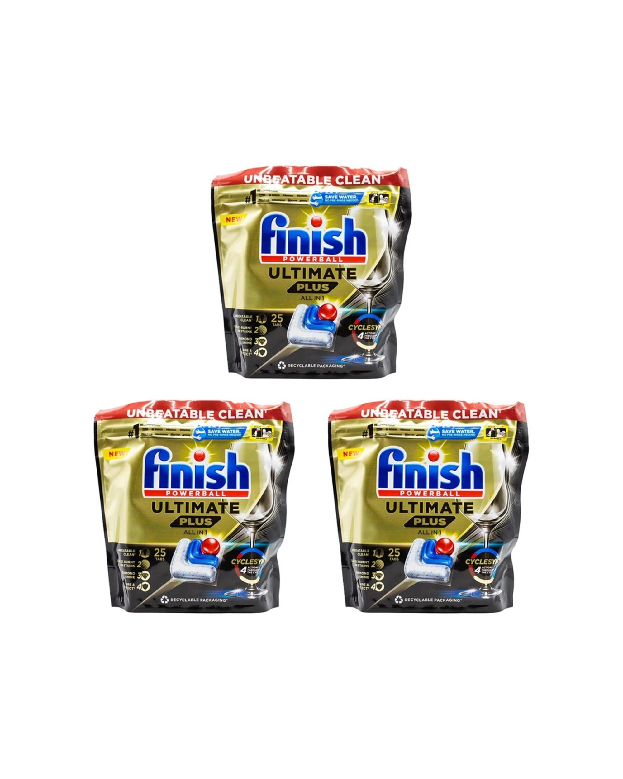 1 Finish Powerball Ultimate Plus Dishwashing Detergent 75pc 3 X 25 Tablets, 1 of 3