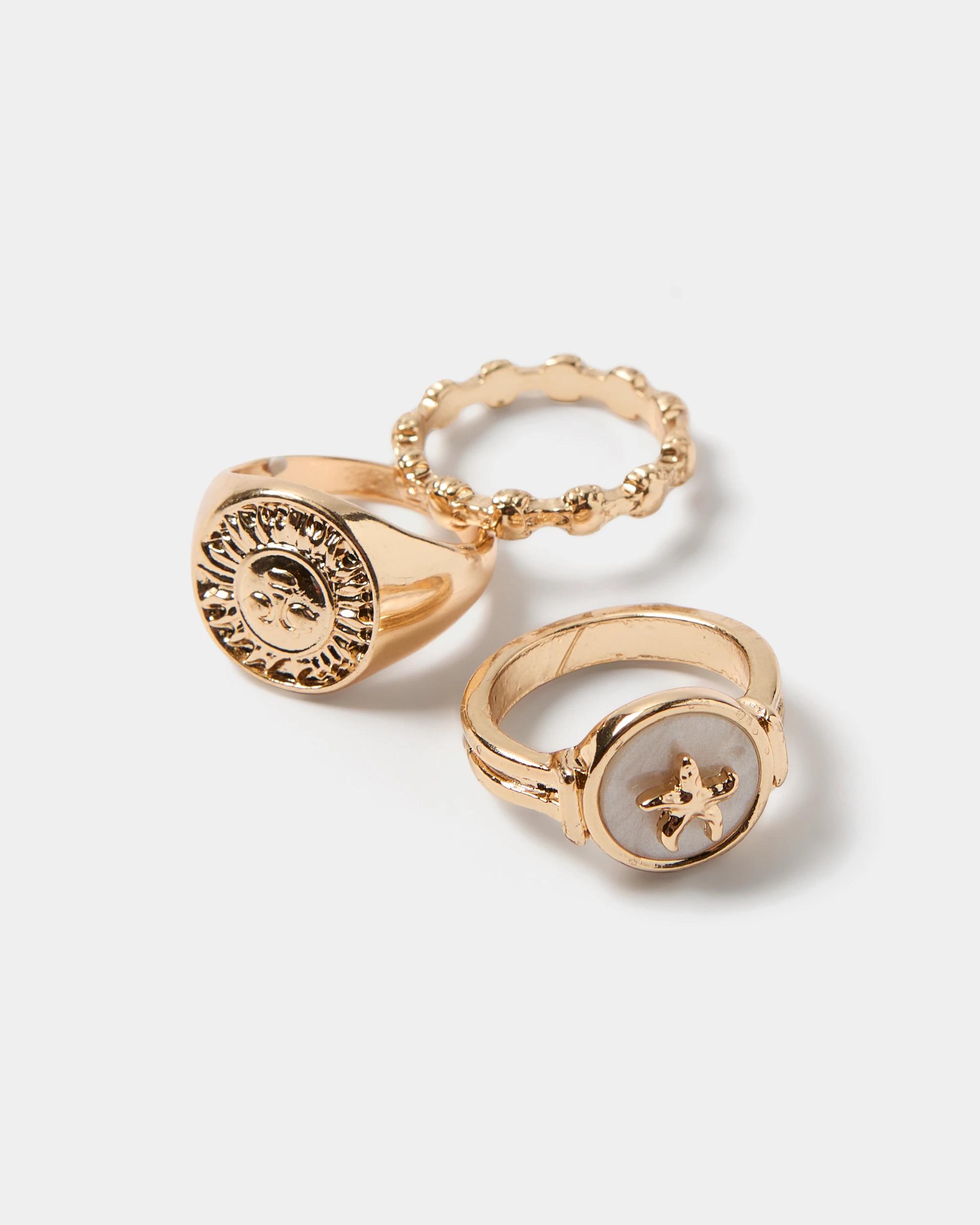 3 Pack Ocean Chunky Rings - Gold Tone - Kmart
