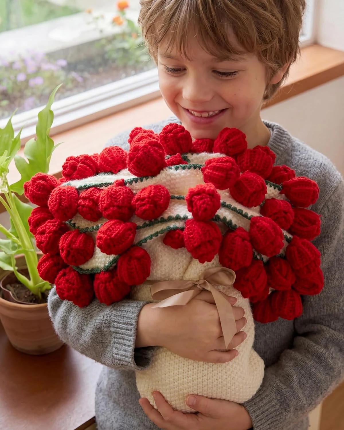 6 Gioia Casa 3-in-1 Round Rosebud Knit Throw  100cm - Red, 6 of 7