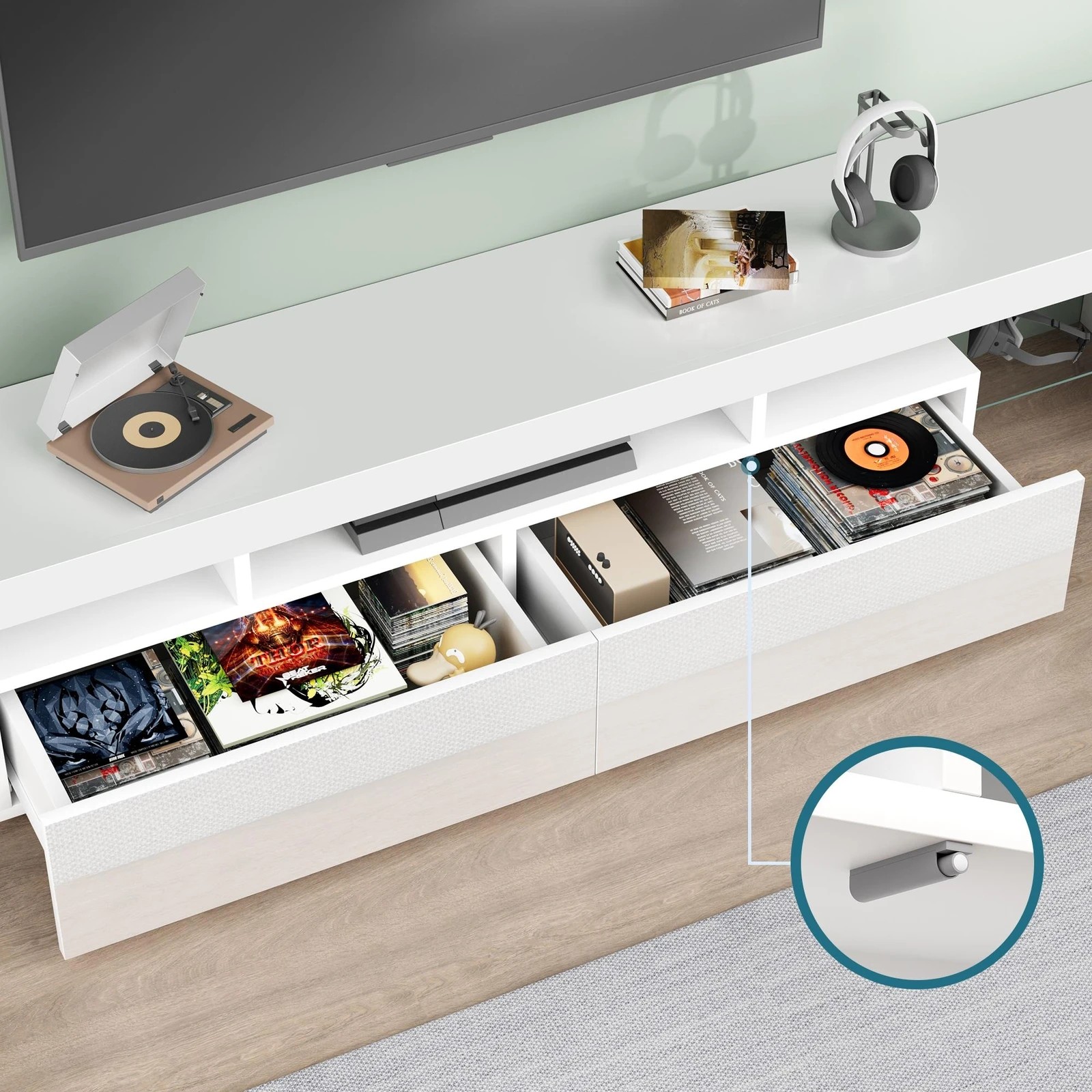 8 Alfordson Entertainment Unit 200cm TV Stand LED Light Storage Gloss - White, 8 of 10